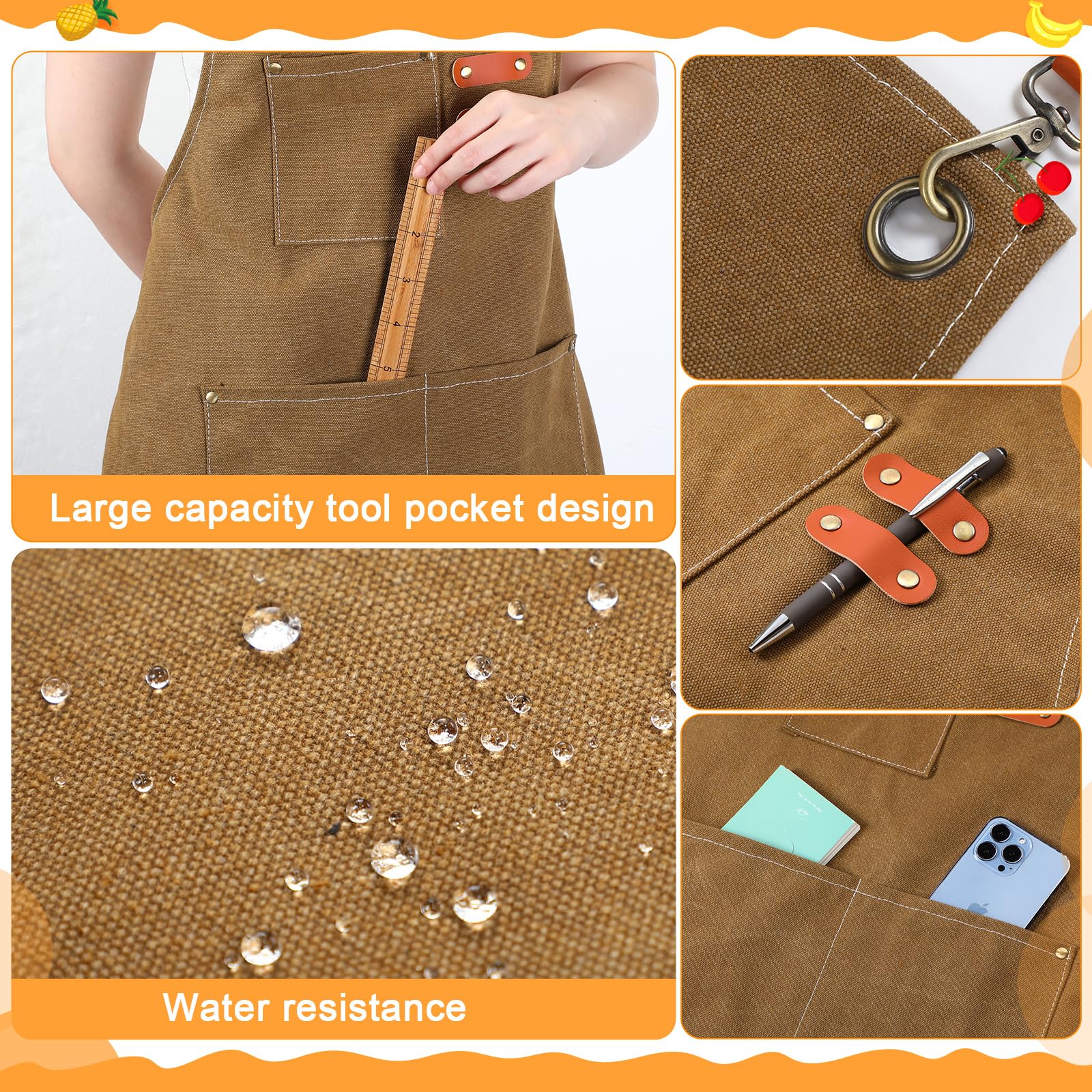 Toulite 4 Pack Adjustable Cross Back Canvas Chef Apron for Men - Cotton Barber Apron with Pocket (26 x 30