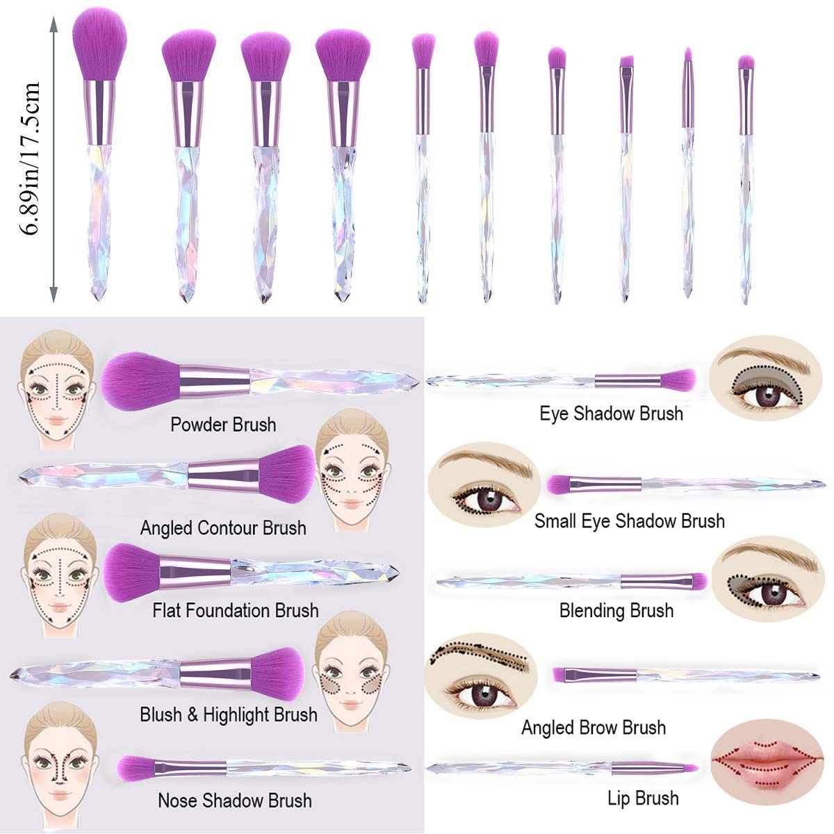 PrePsto Beauty 10-Piece Makeup Brush Set with Transparent Handles - Foundation, Blush, Eyeshadow, Kabuki & Concealer Brushes - Professional Cosmetic Brush Kit for Flawless Makeup Application (Perfect for Daily Use, Travel & Professional Makeup Artists)