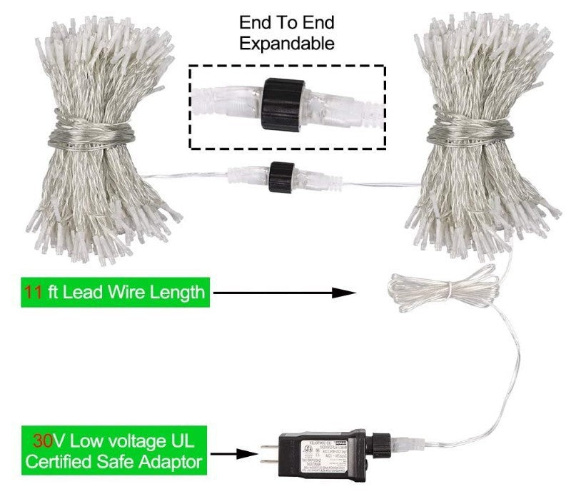 2-Pack 66ft 200 LED Christmas String Lights - Waterproof Indoor/Outdoor Holiday Lights with 8 Lighting Modes & Clear Wire - Perfect for Christmas Trees, Bedrooms, Weddings, and Outdoor Decorations