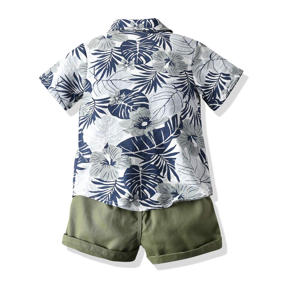 Boys' Hawaiian Aloha Tropical Print Summer Outfit Set - Short Sleeve Dress Shirt & Shorts for Toddler & Baby | Beach Vacation, Pool Party, Family Photos