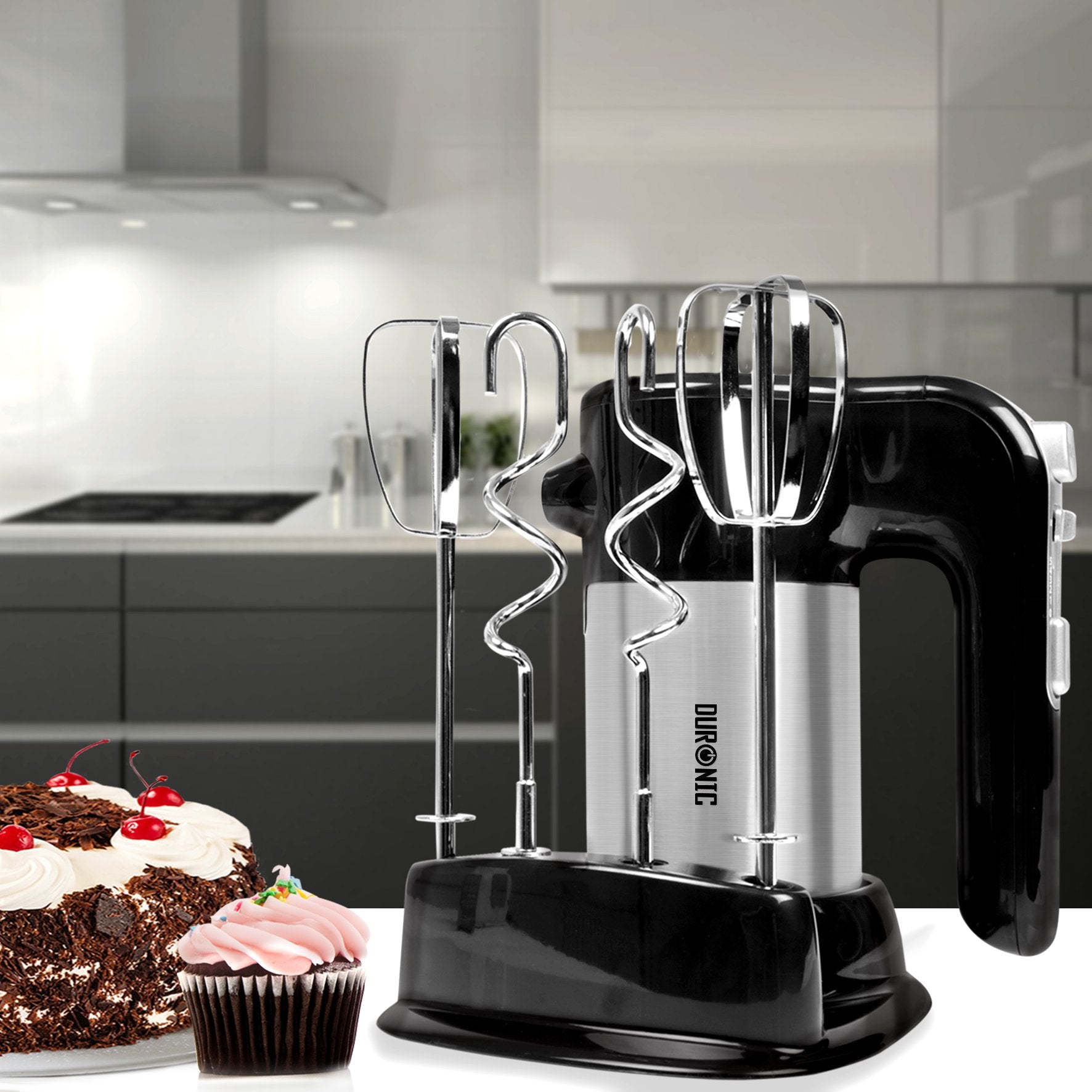 Duronic 300W Electric Hand Mixer - 5 Speed Turbo Boost with Whisk, Hooks & Beaters - Perfect for Baking Dough, Bread, Cakes, Cream & Brownies - Ideal for Home Kitchen, Baking Enthusiasts & Professional Chefs