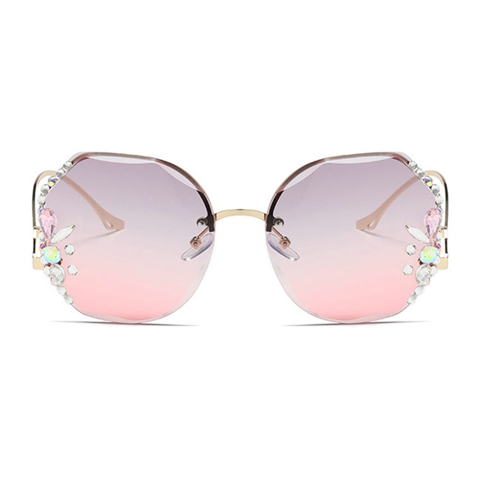 Stylish Rimless Sunglasses for Women - Shiny Rhinestone Diamond Accent Sun Glasses for Fashion & Outdoor Activities | Perfect for Beach, Driving, and Summer Outfits