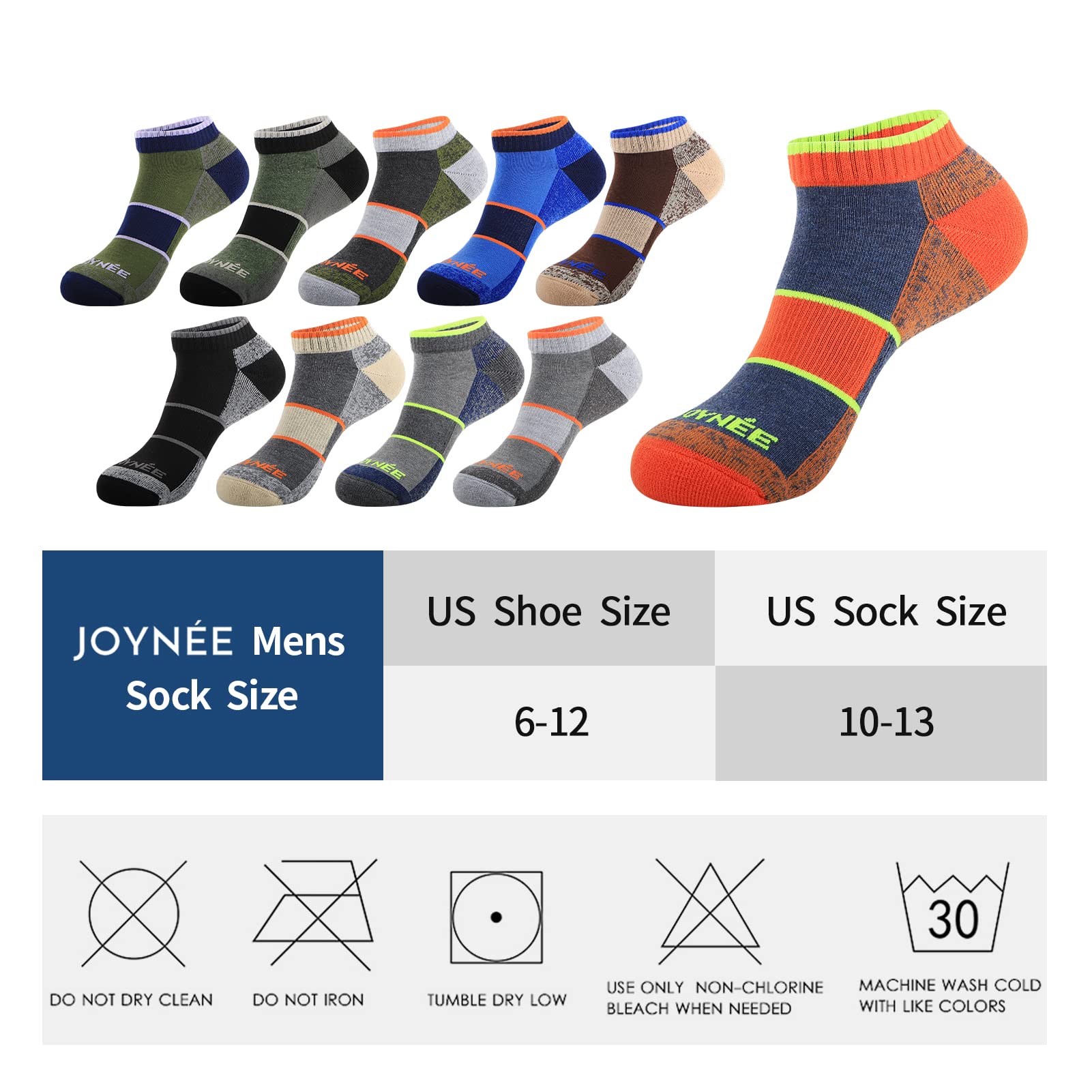 JOYNÉE Men's Low Cut Athletic Cushion Socks - 6 Pack Breathable Moisture Wicking Running Socks for Sports, Gym & Daily Wear - Comfortable Ankle Socks for Jogging, Workout & Casual Use