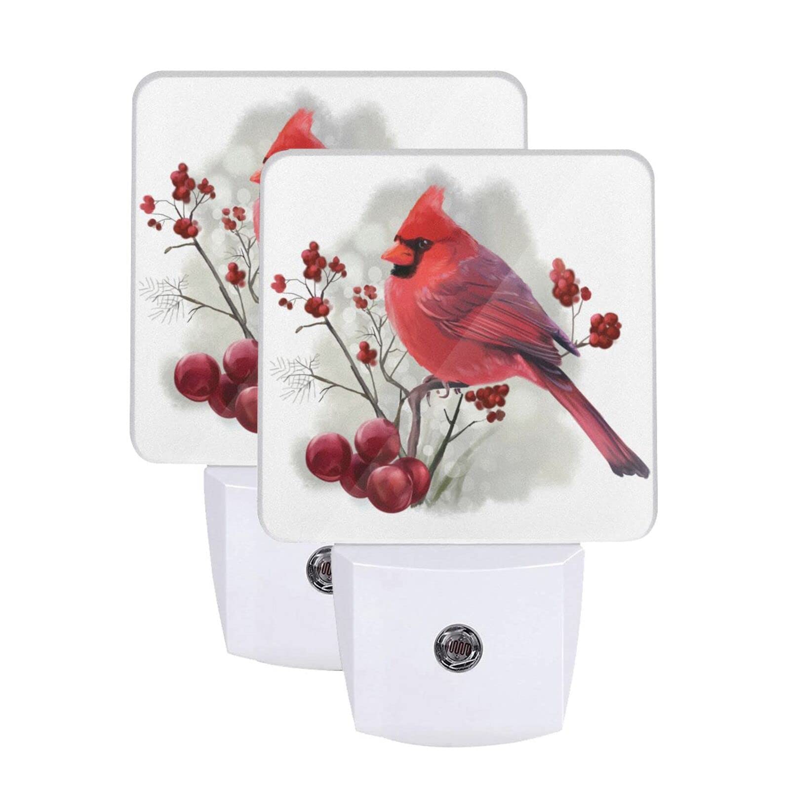 2-Piece Red Cardinal Birds on Branch LED Night Light with Auto Dusk-to-Dawn Sensor - Plug-in Decorative Bedside Lamp for Kids & Adults Rooms - Perfect for Nursery, Bedroom, Hallway Nighttime Safety Lighting
