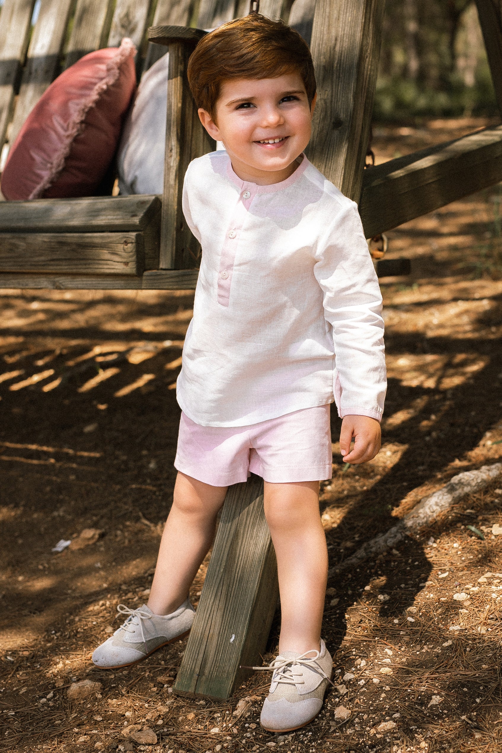 Zion Ivory Cotton Shirt & Pale Pink Linen Shorts Set - Women's Casual Summer Outfit for Beach, Travel, and Daily Wear