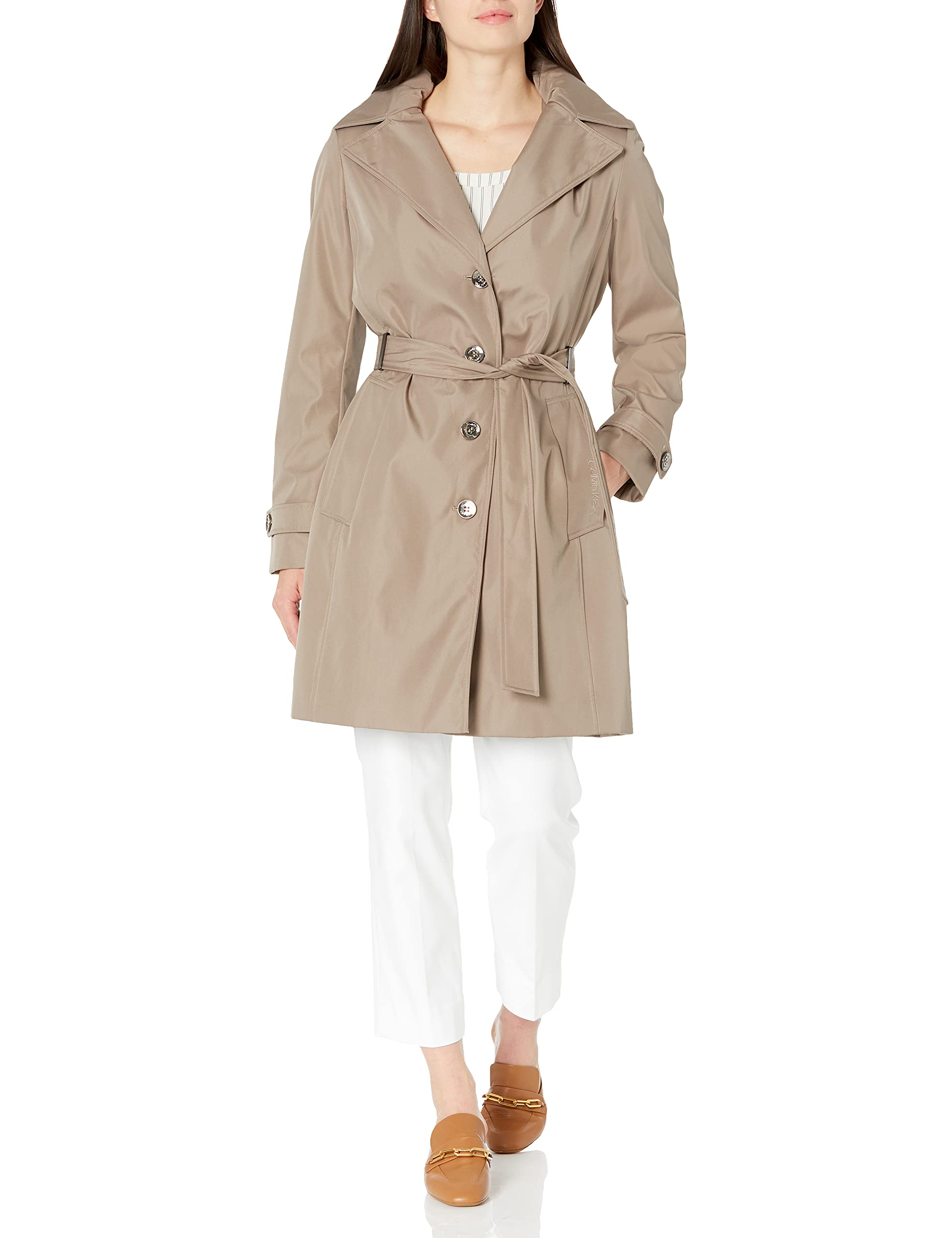 Calvin Klein Women's Waterproof Rain Jacket with Removable Hood & Belt - Lightweight Windbreaker for Outdoor Activities (Owl Print, XX-Small) | Perfect for Hiking, Travel & Commuting