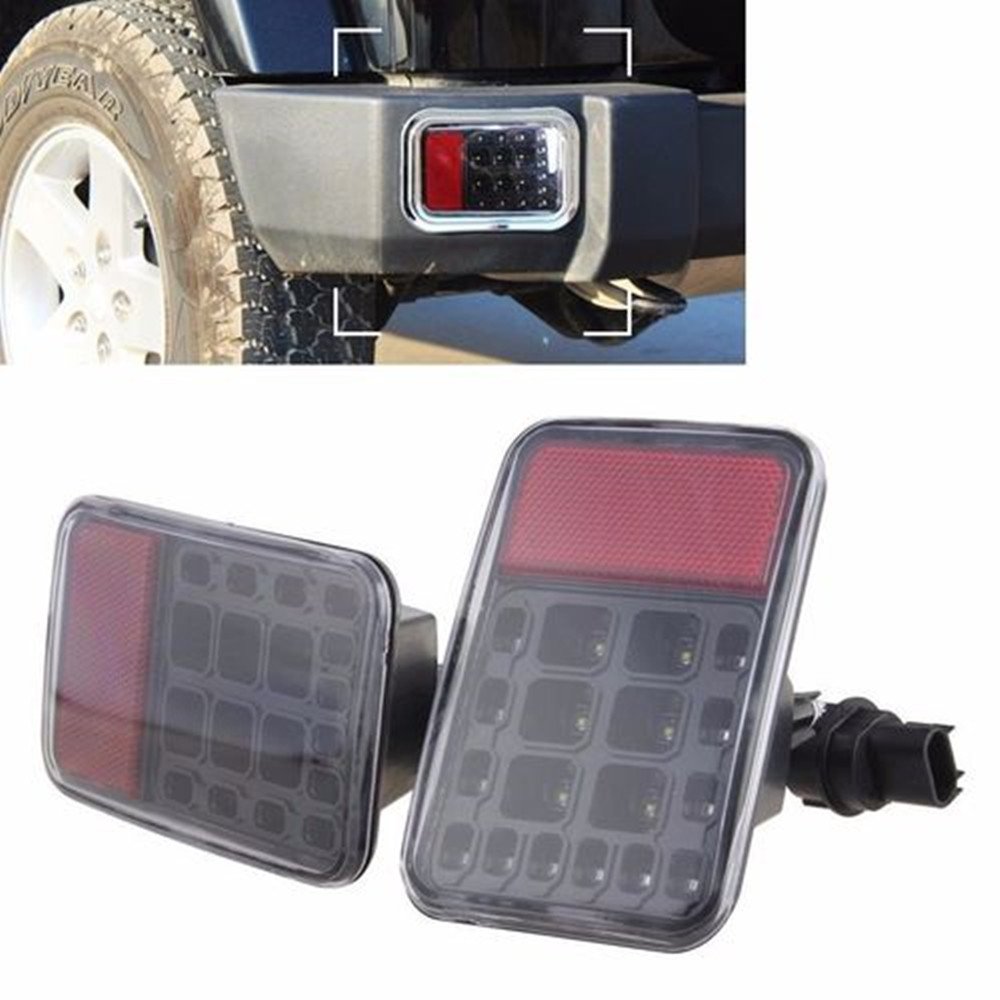 2007-2016 Jeep Wrangler JK Rear Bumper Fog Parking Reverse Tail Lights Brake Lamps (1 Pair) J147-J147 - Perfect for Off-Roading & Night Driving Safety
