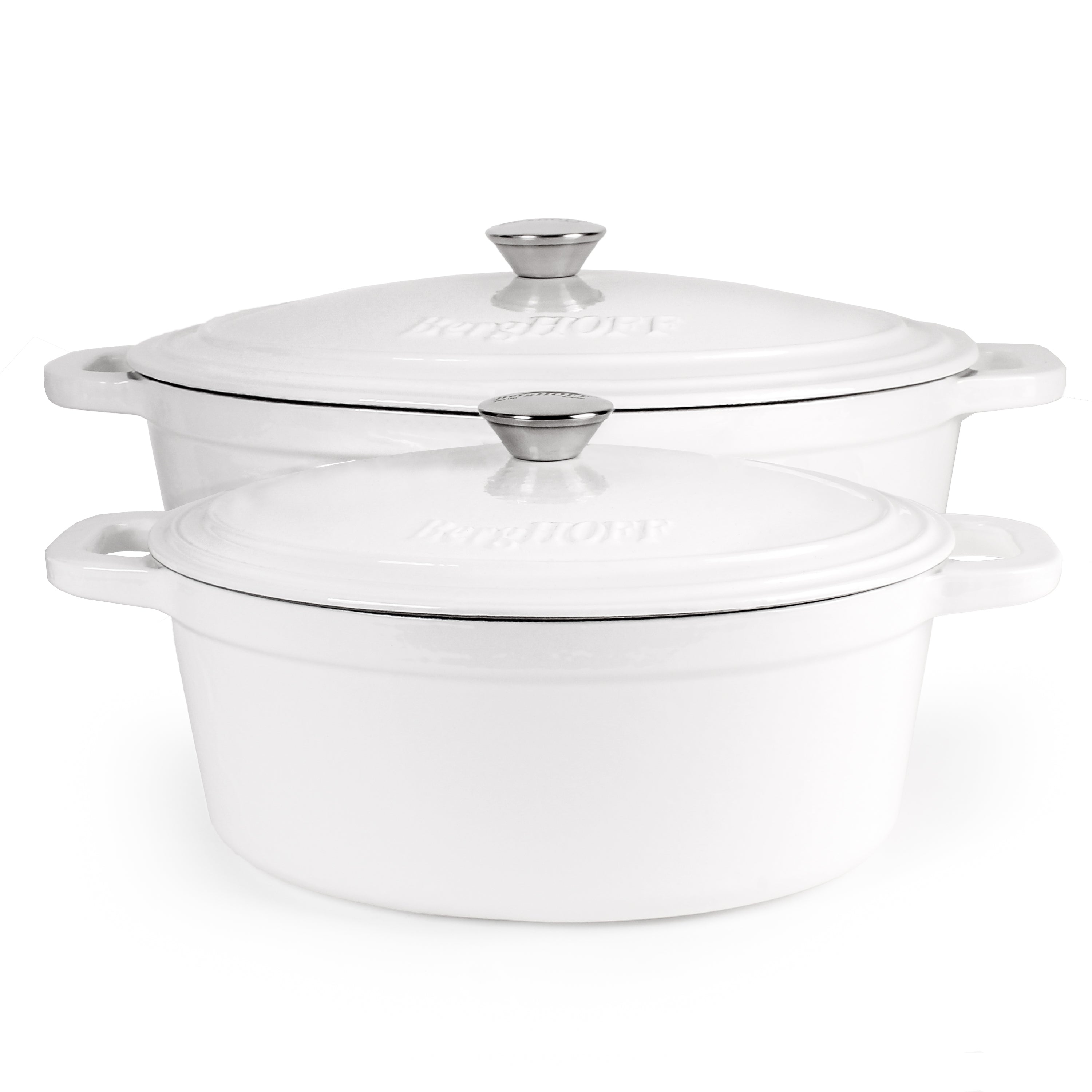 BergHOFF Neo 4-Piece Cast Iron Cookware Set - 5qt & 8qt Dutch Oven with Lid - Premium White Enameled Cookware for Baking, Braising & Slow Cooking - Perfect for Stovetop, Oven & Camping Use