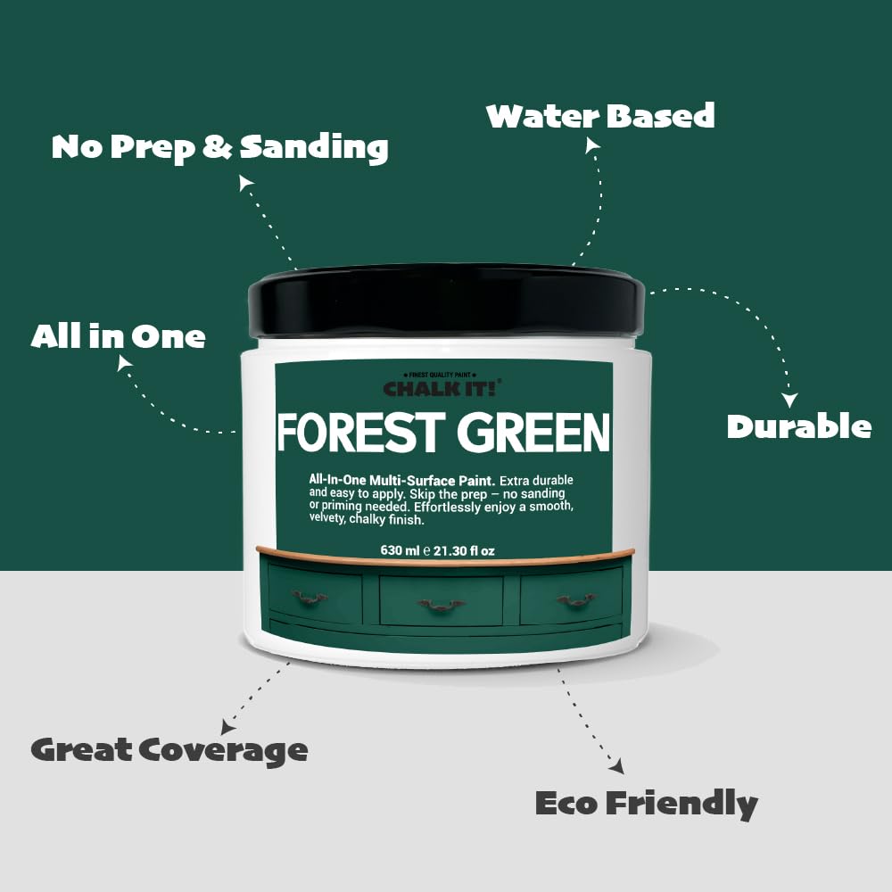 Premium Multi-Surface Paint for Furniture, Ceramic Tiles & Cabinets - Self-Sealing, No Prep No Sanding Required - Durable Home Decor Paint in Forest Green - Perfect for DIY Projects, Home Renovation & Furniture Restoration