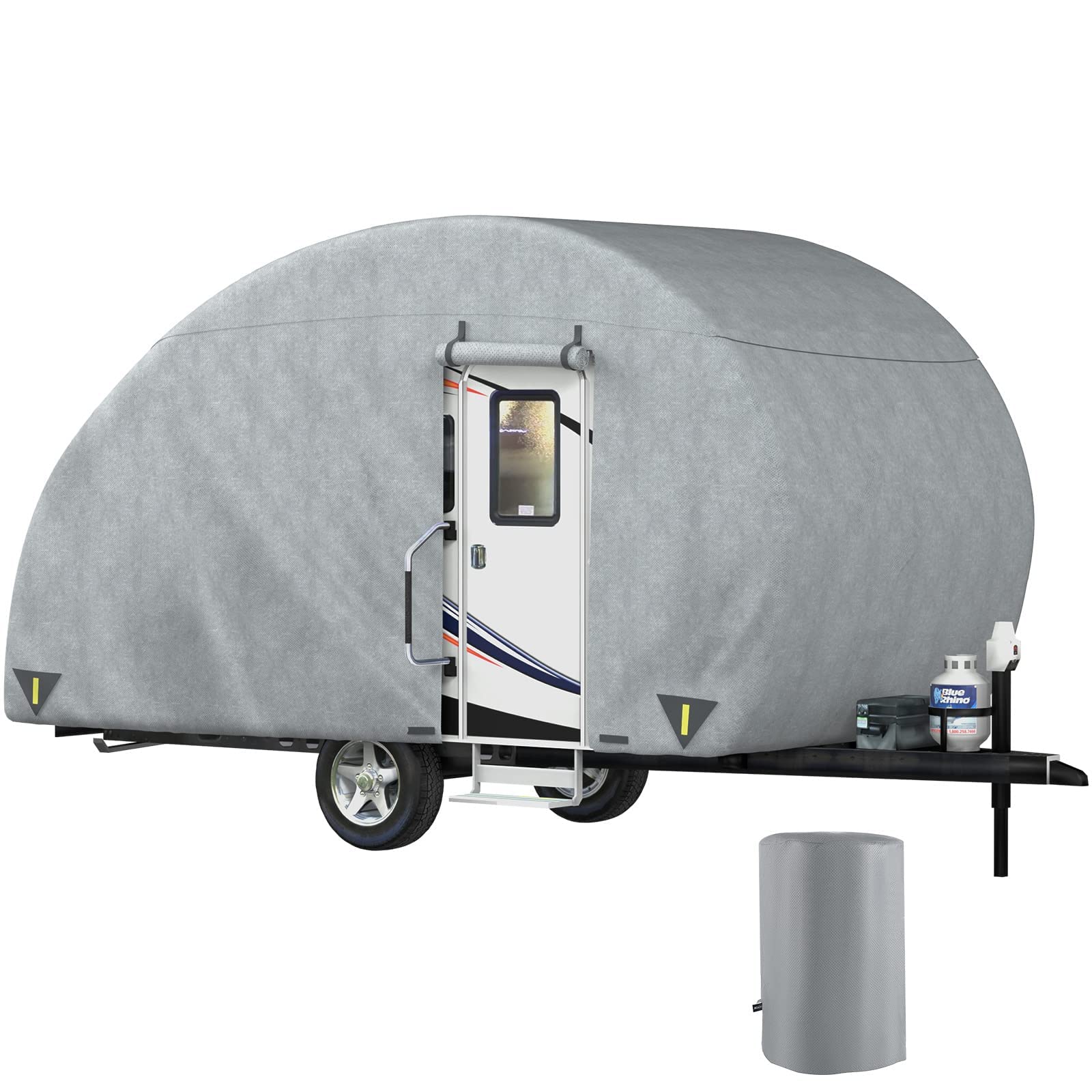 VEVOR 10'-12' Teardrop Trailer Cover - 4-Layer UV-Proof Waterproof Camper Cover with Windproof Straps & Storage Bag - Perfect for Outdoor Travel & Winter Storage Protection