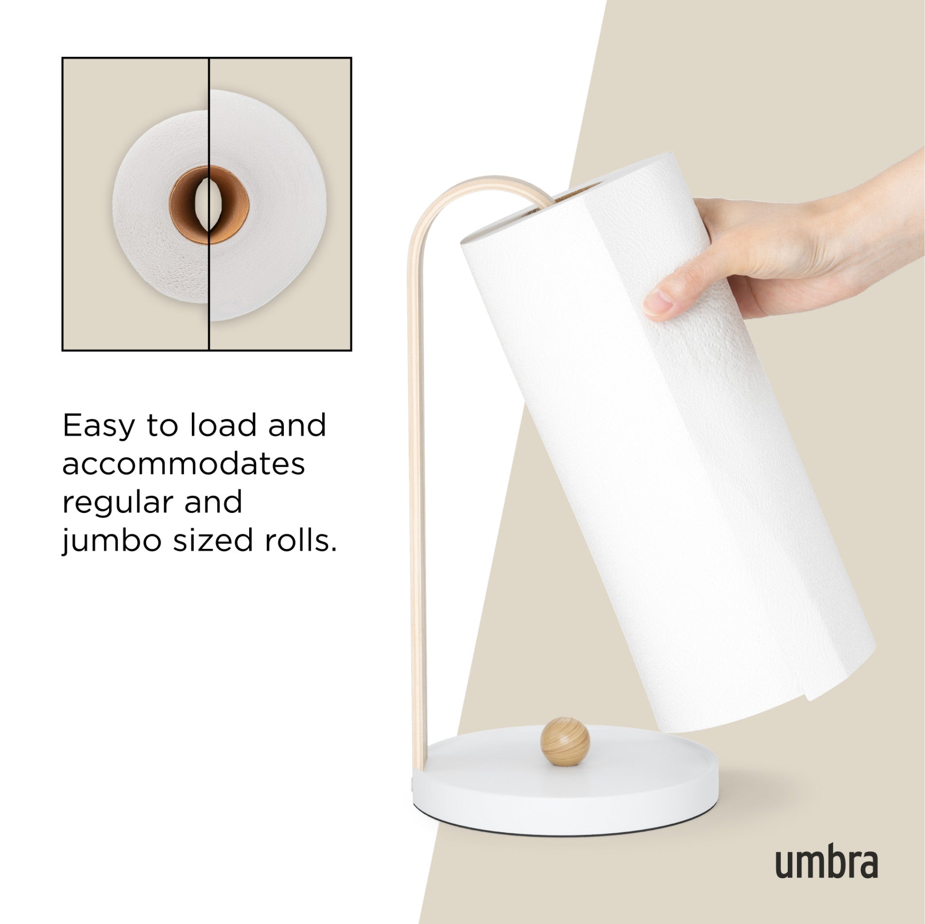 Bellwood Paper Towel Holder - Stainless Steel Wall Mount or Countertop - Rustproof & Durable for Kitchen, Bathroom, Office - Easy to Install & Space Saving