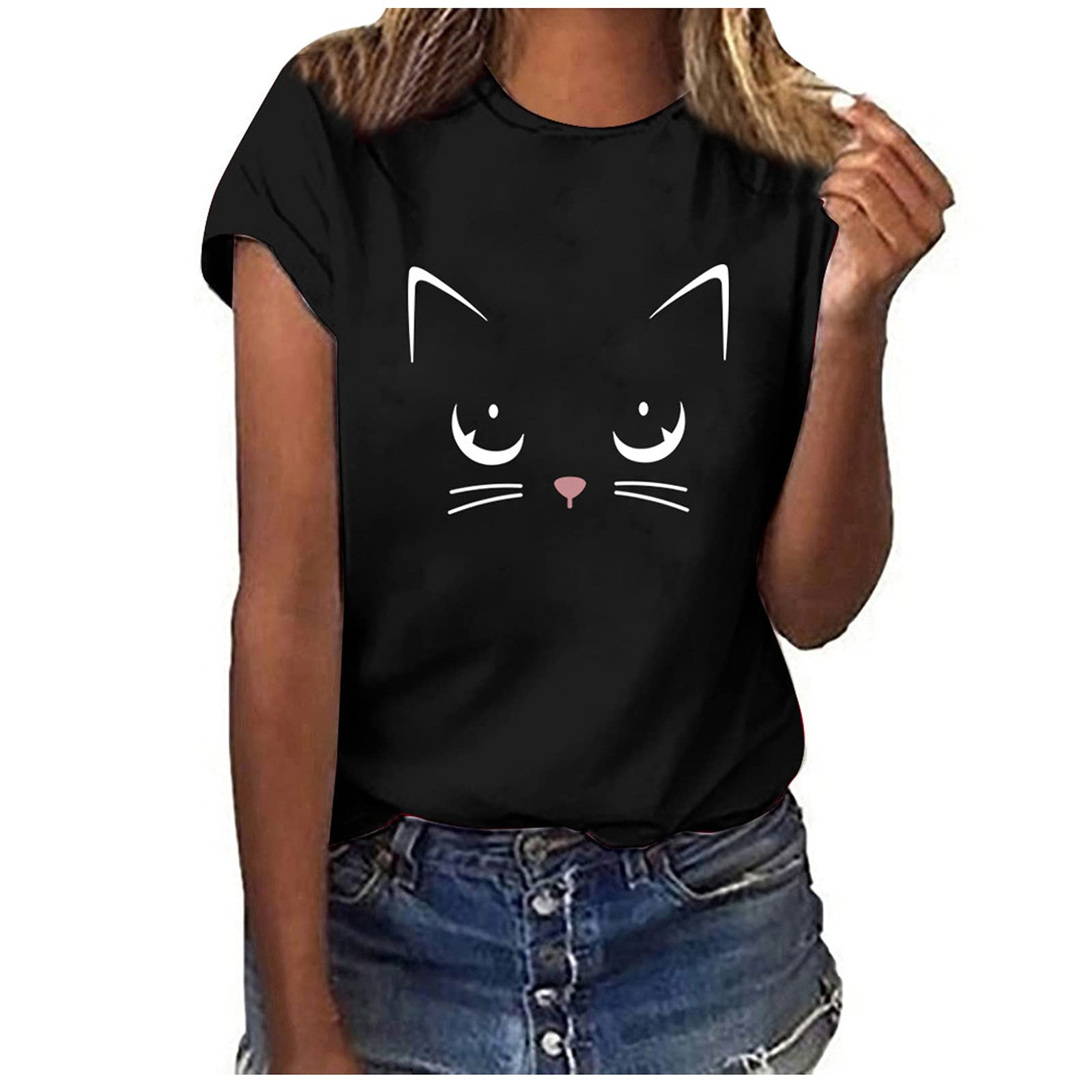 Stylish Black Cat Graphic T-Shirt for Women - Cute Cat Lover Tee Shirt Gift - Perfect for Casual Wear, Cat Parties & Everyday Outfits