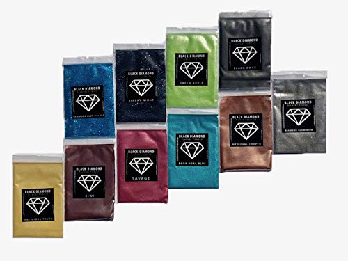 BLACK DIAMOND PIGMENTS 16-Piece Variety Pack (10 Colors) - Pure, Galaxy, Diamond & 2TONE Series Mica Powder for Epoxy Resin, Paint, Soap Making & DIY Crafts - Pigment Set for Art Projects, Nail Art & Cosmetics