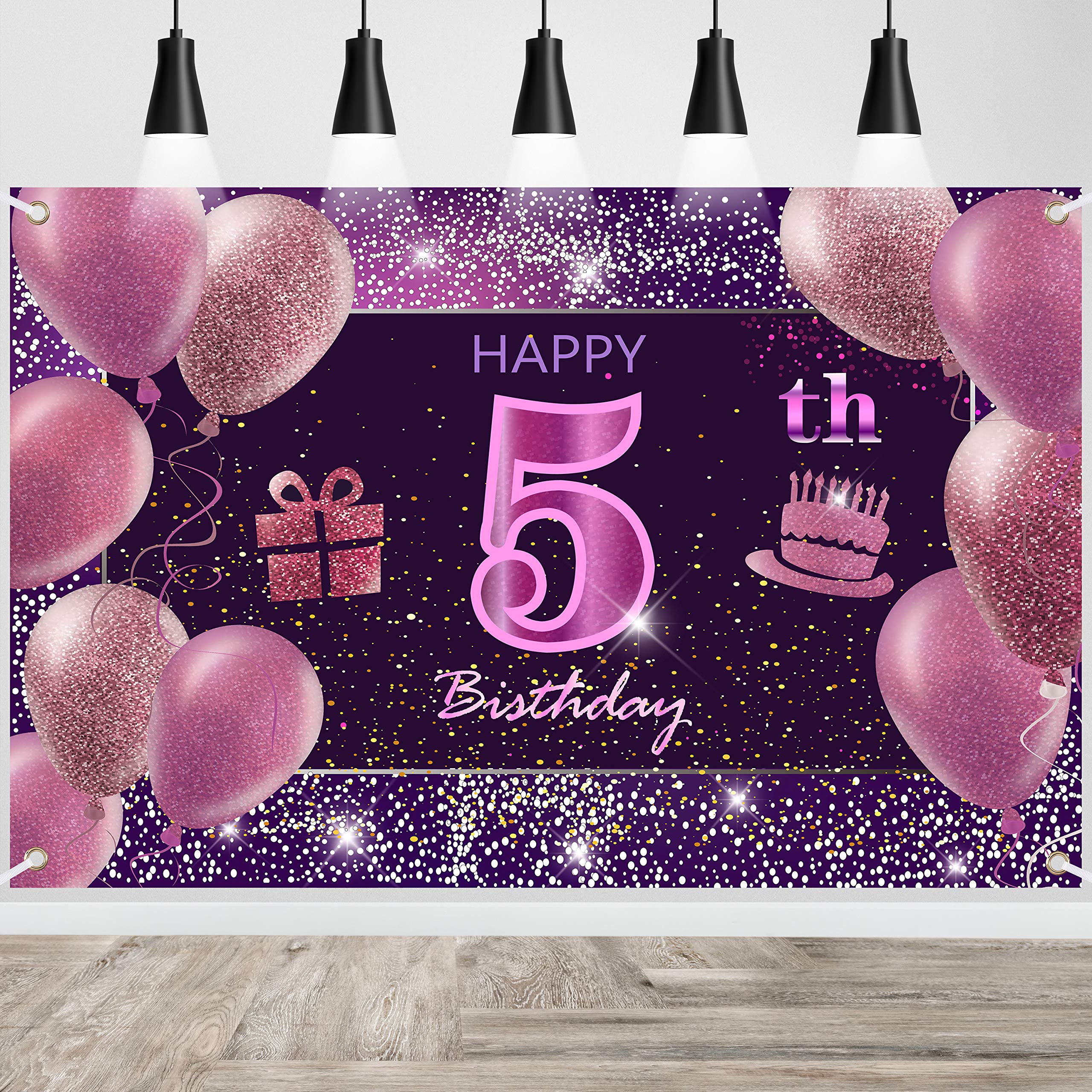 IMISI 5th Birthday Decorations for Girls - Pink Happy Birthday Banner, Party Backdrop & Wall Decor - Perfect for Birthday Parties, Baby Showers & Celebrations
