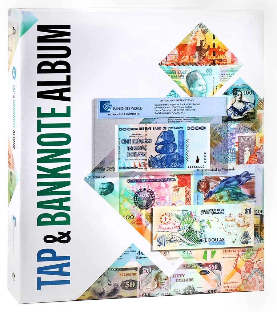 Premium TAP & Banknote Album with 25 Clear Pockets - Perfect for Currency Collectors, Coin Enthusiasts & Travel Souvenir Organization