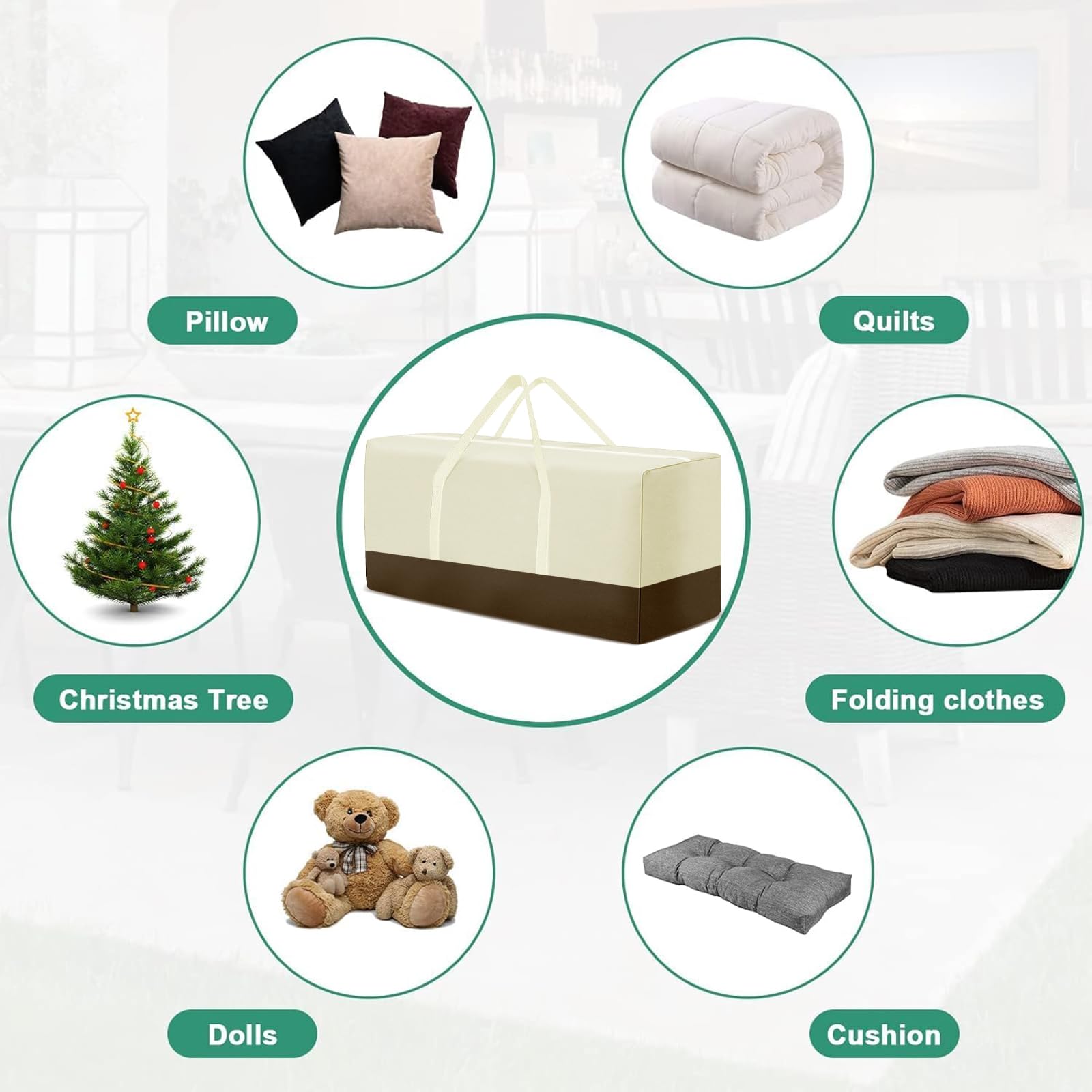 Extra Large Waterproof Outdoor Cushion Storage Bag with Handles & Zipper - 68 x 30 x 20 Inch Beige - Perfect for Patio Furniture, Deck Chairs, Poolside Loungers & Seasonal Cushion Protection