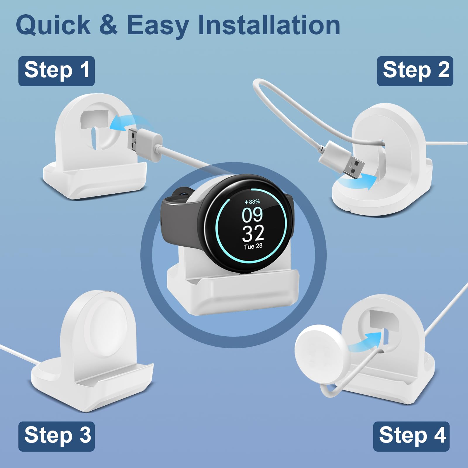 TiMOVO Vertical Charger Stand for Google Pixel Watch 3/Pixel Watch 2/Fitbit Ace LTE - Non-Slip Charging Dock with Cable Management Slot (White) - Perfect for Nightstand, Office Desk & Travel Organization