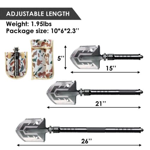 19-in-1 Heavy Duty Multi-Function Folding Shovel - Camping, Hiking, Survival, Emergency & Outdoor Tool for Digging, Cutting, Sawing & More