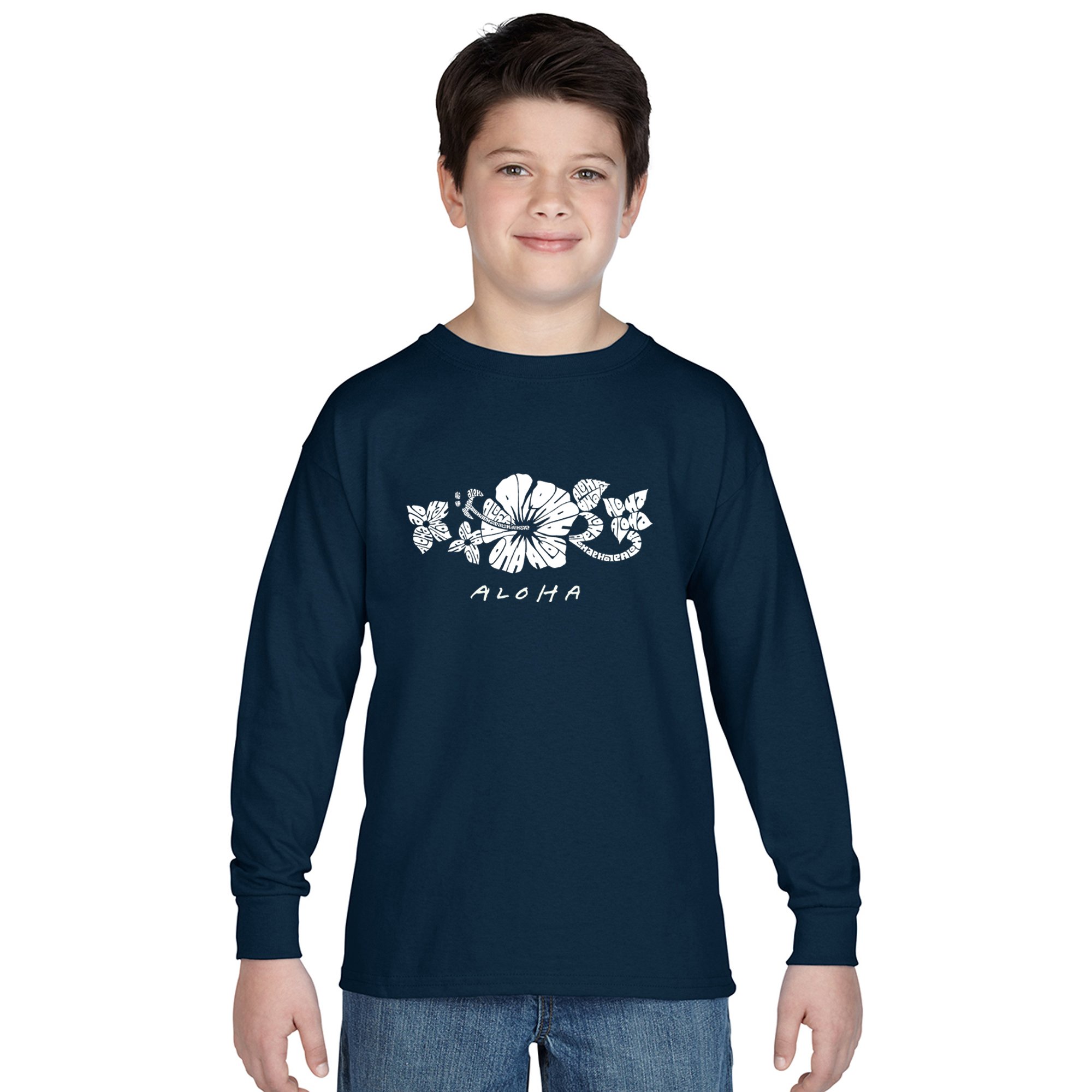 LA POP ART Boys Long Sleeve Graphic T-Shirt with Aloha Print - Cool Hawaiian Style Shirt for Beach Vacation & Summer Outfits