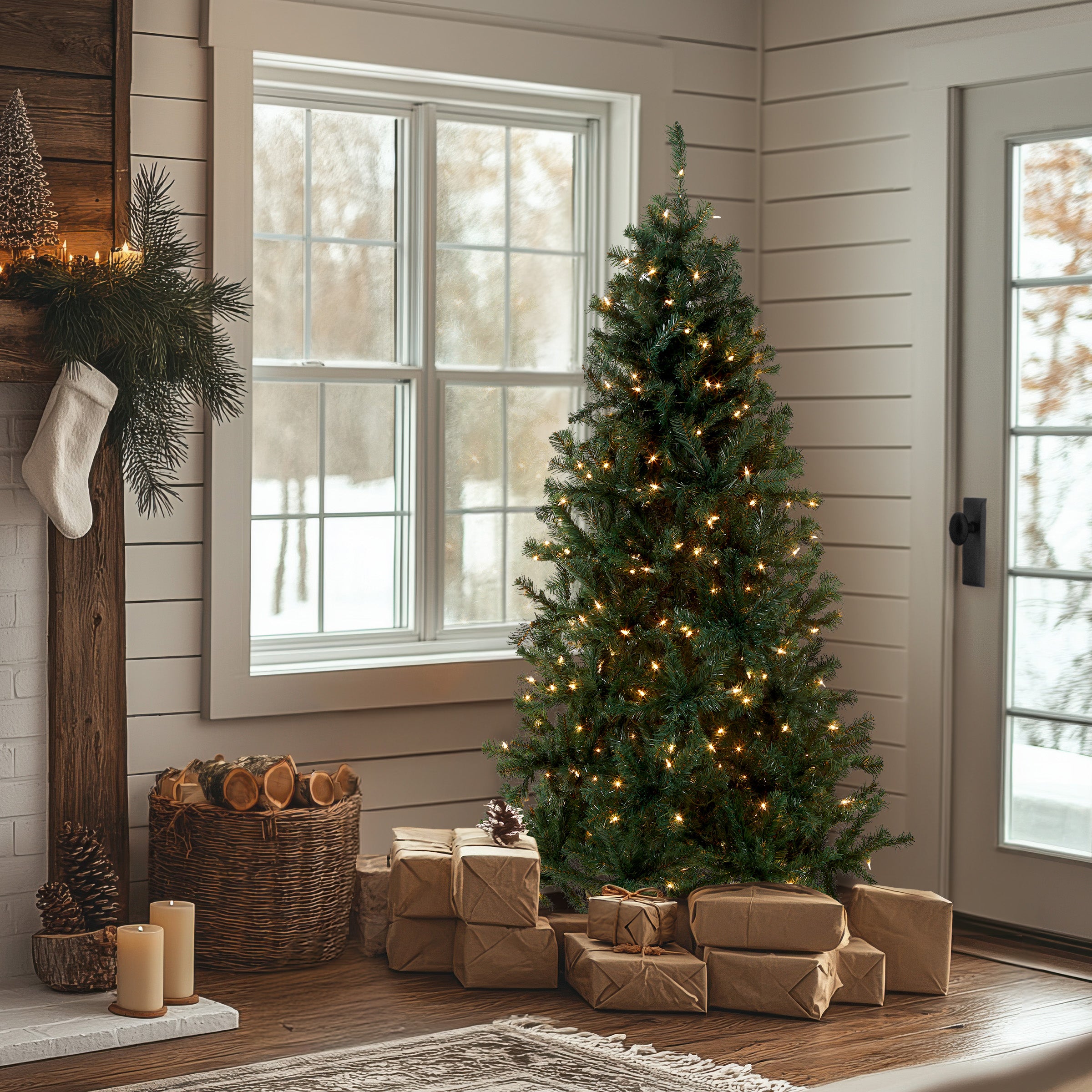 6 ft. Pre-Lit Acacia Artificial Christmas Tree with Clear LED Lights - Perfect for Home, Office, and Holiday Decorations