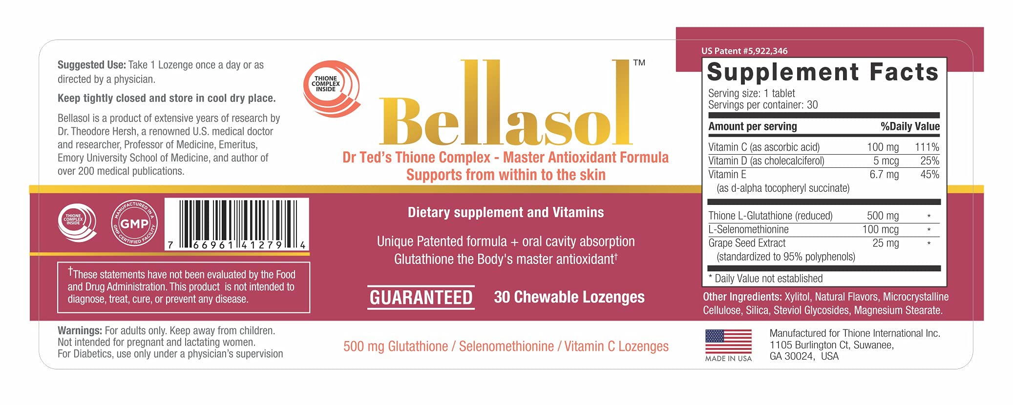 Best Glutathione Lozenges with Selenium, Vitamin C, D & E - Grape Seed Extract Dietary Supplement for Immune Support, Skin Brightening & Liver Health | Antioxidant Boost for Daily Wellness & Beauty Care