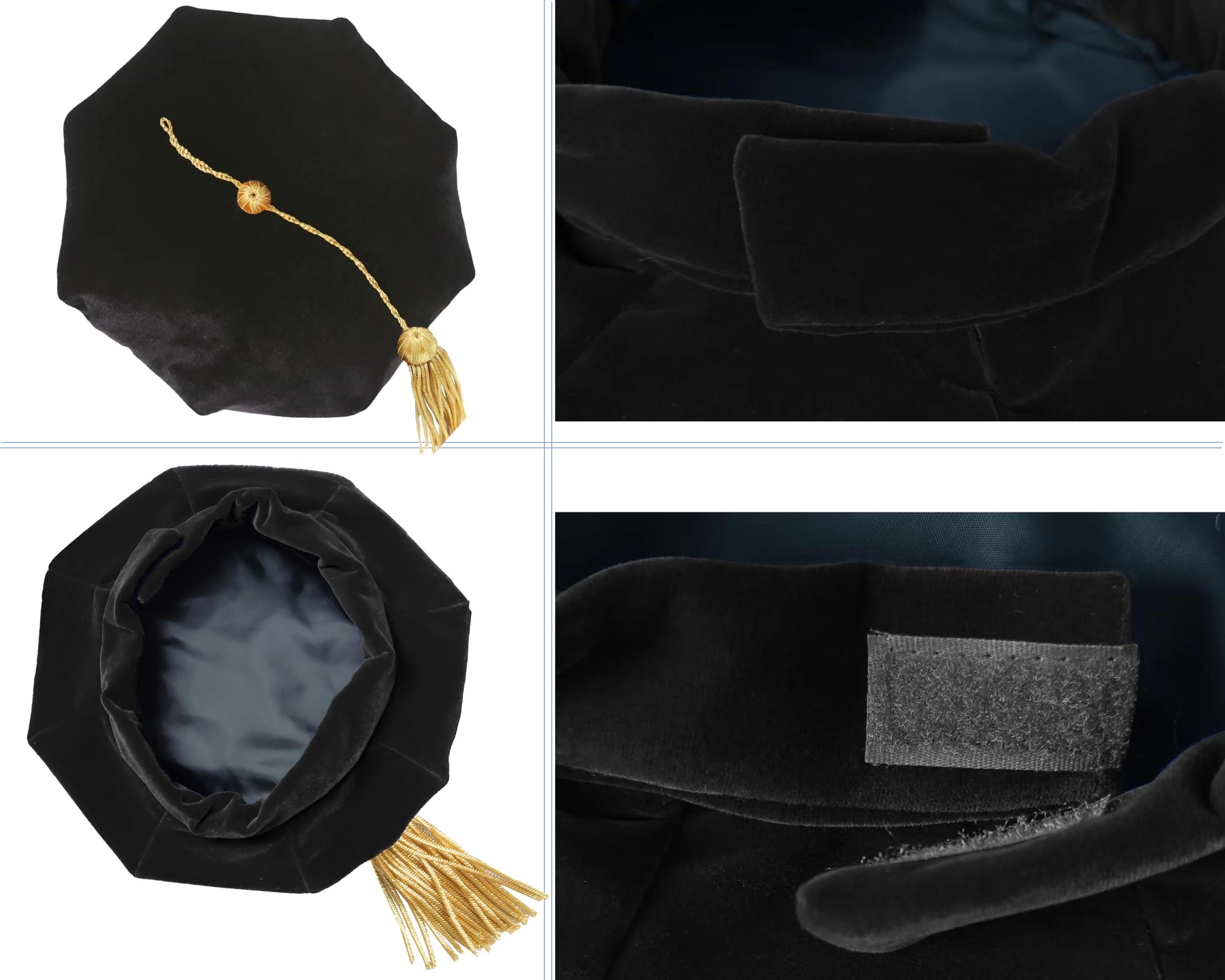 MyGradDay Deluxe Graduation Doctoral Gown, Hood & 8-Side Tam Set - Premium PhD Graduation Attire for Commencement Ceremonies & Academic Events