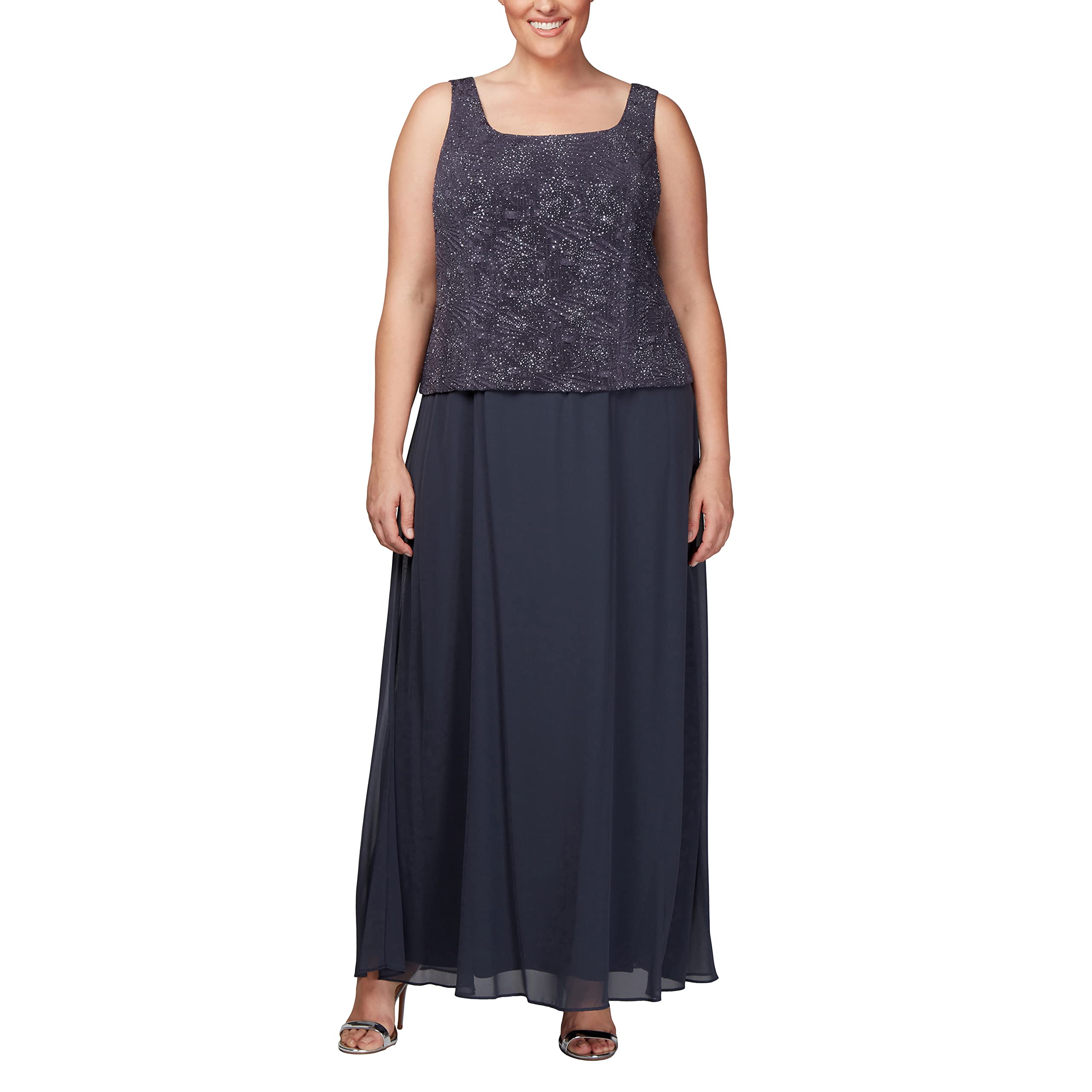 Alex Evenings Women's Formal Long Dress with Mandarin Neckline Jacket - Elegant Evening Gown for Weddings, Parties & Special Occasions (Regular, Petite & Plus Sizes)
