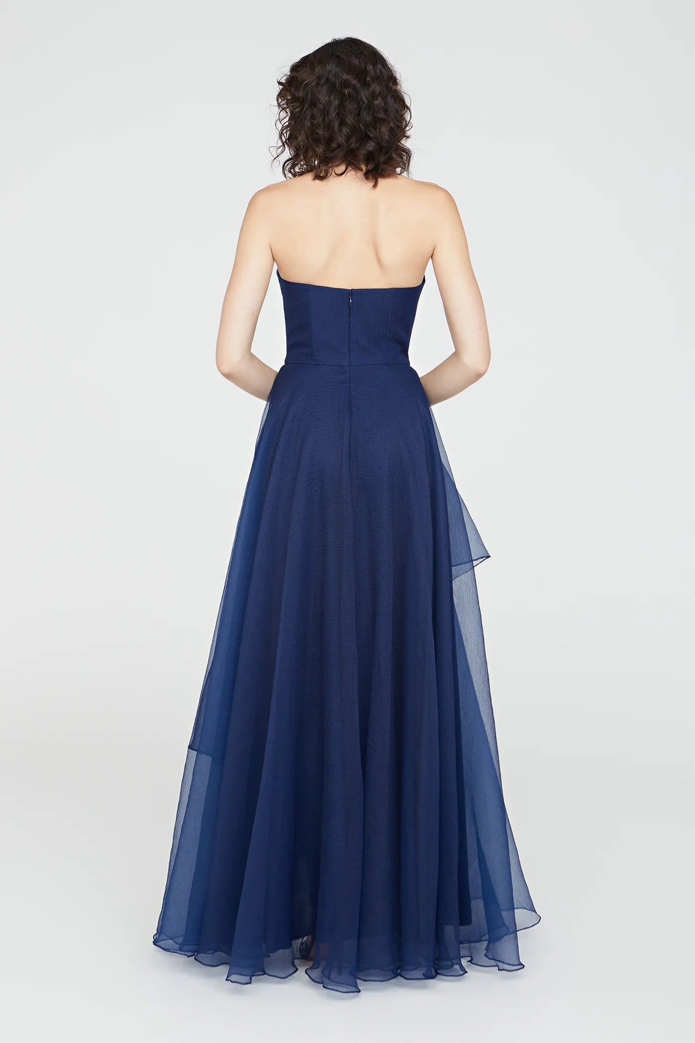 Elegant Aubrey Asymmetric Organza Evening Gown in Navy Blue - Perfect for Prom, Wedding Guest & Formal Events