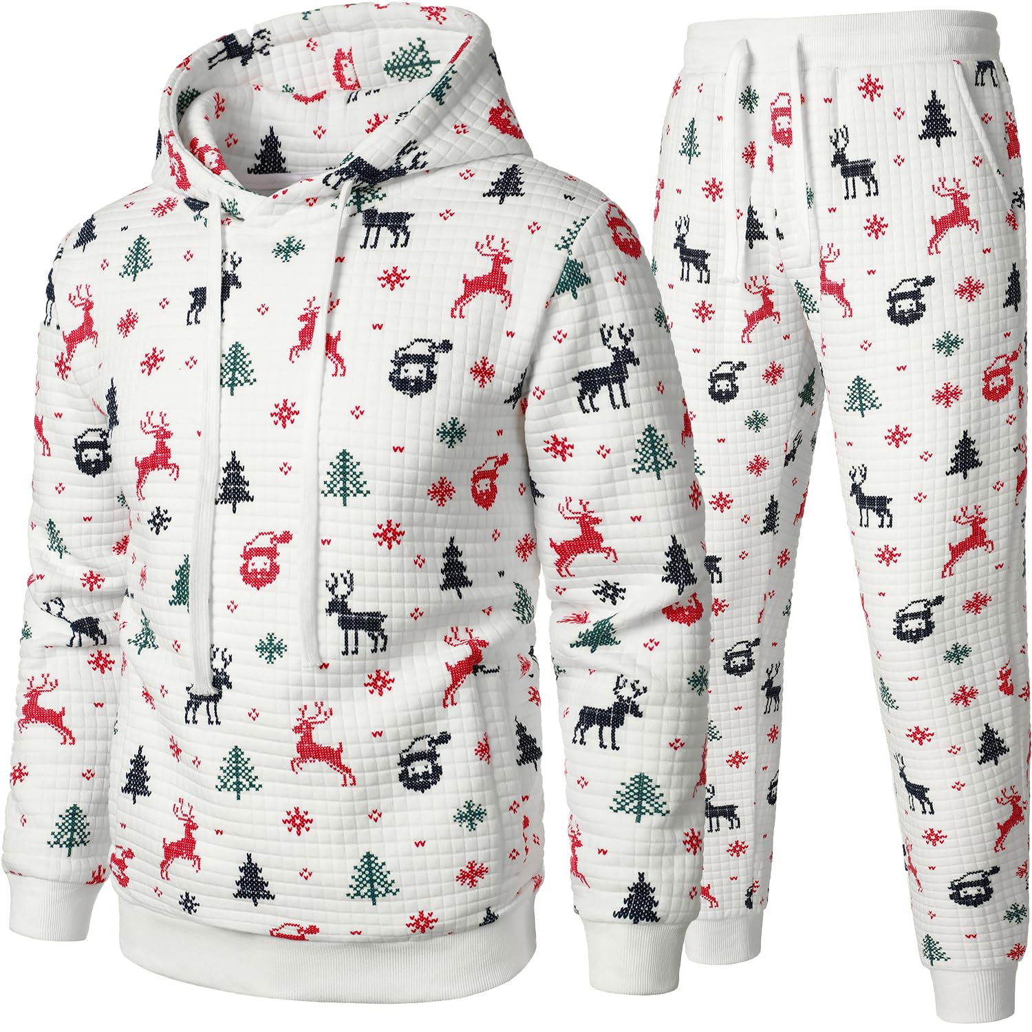 FANARCHER Men's Casual Tracksuit Set - 2 Piece Waffle Hoodie & Jogger Pants for Christmas, Sports & Lounge Wear | Comfortable Sweatsuit for Running, Gym & Home Relaxation