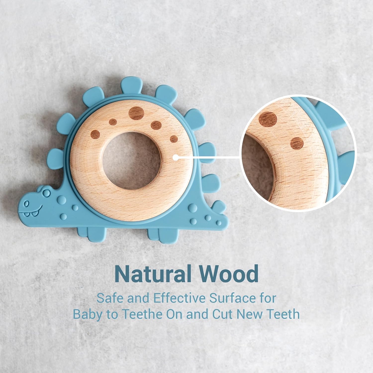 Personalized Baby Boy Gifts - Custom Wood & Silicone Teething Ring with Laser Engraved Name - Natural Dinosaur Teether for Newborns - Unique Baby Shower Gift with Gift Bag (Blue) | Perfect for New Parents, Baby Showers & First Birthday Presents