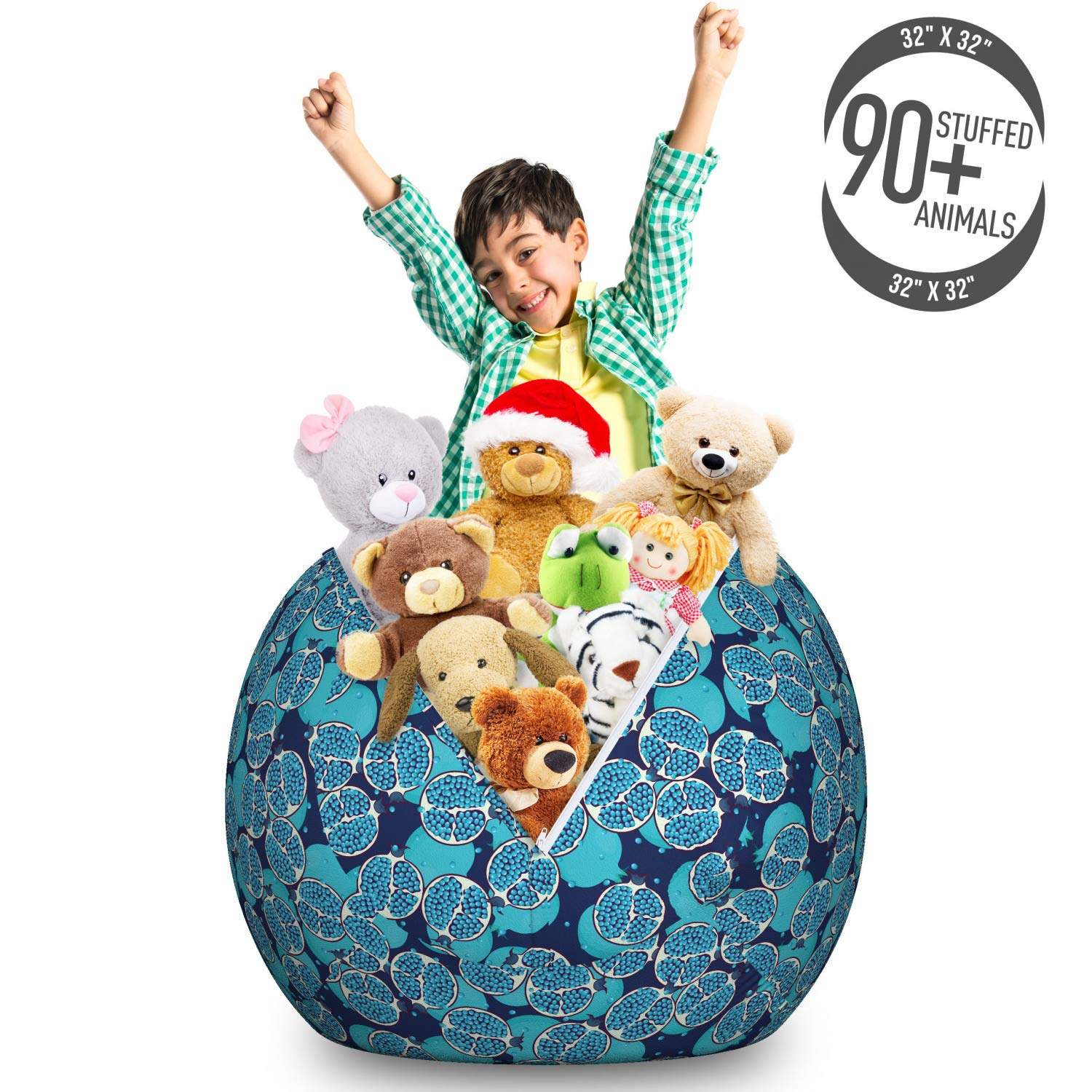 Ambesonne Large Washable Toy Storage Bag Chair - Turquoise Blue Abstract Pomegranate Pattern, Stuffed Animal Organizer for Kids' Room, Playroom & Nursery Decor | Durable Fabric for Easy Cleaning