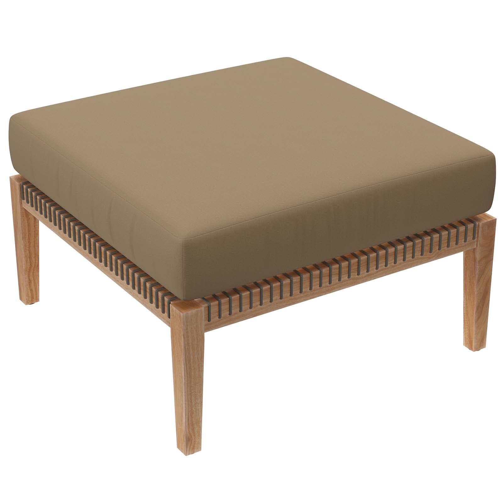 Modway Clearwater Outdoor Patio Ottoman - Teak Wood Footstool with Gray Light Brown Finish | Perfect for Poolside, Garden & Patio Relaxation