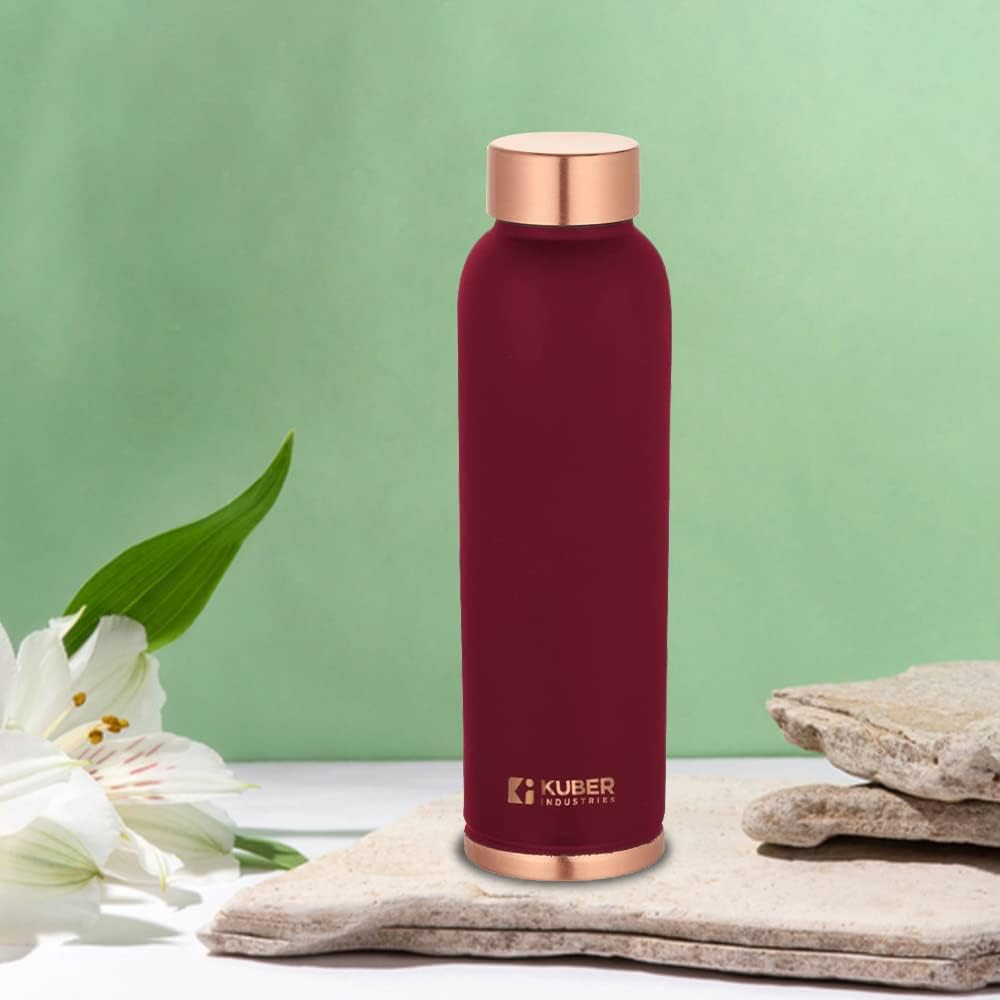 Kuber Industries 950ml Copper Water Bottle - BPA Free, Non-Toxic, Leakproof & Durable | Lightweight Copper Bottle with Health Benefits | Ergonomic Design, Easy to Clean | Maroon Color | Perfect for Gym, Travel, Yoga & Daily Hydration