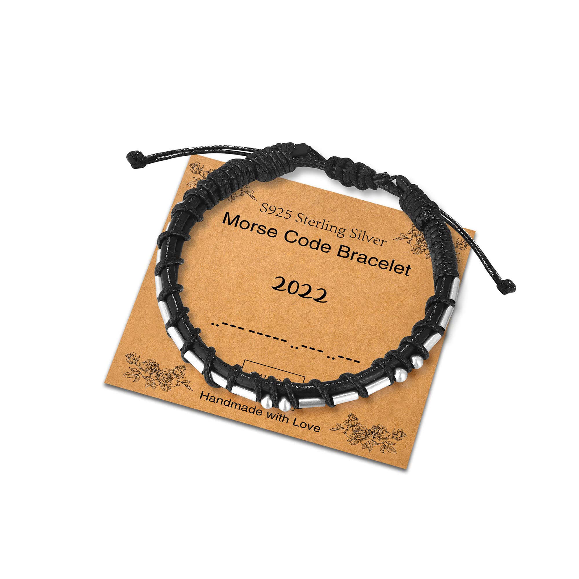 Sterling Silver Morse Code Bracelet for Women & Men - Adjustable Leather Wristband with Inspirational Message - Unique Friendship & Birthday Gift Jewelry for Everyday Wear, Office, or Special Occasions