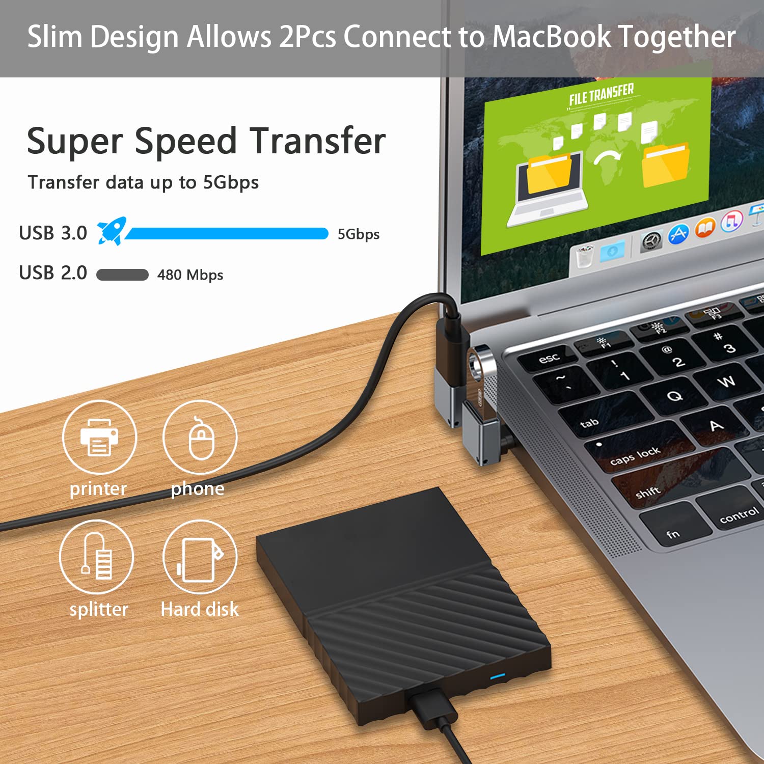 90 Degree USB C to USB 3.0 Adapter (3-Pack) - Up & Down Angled USB-C Male to USB Female Converter for MacBook Pro 2020/iMac/MacBook Air 2022/Dell XPS - Thunderbolt 4/3 Compatible - Perfect for Office, Travel & Home Workspace Setup