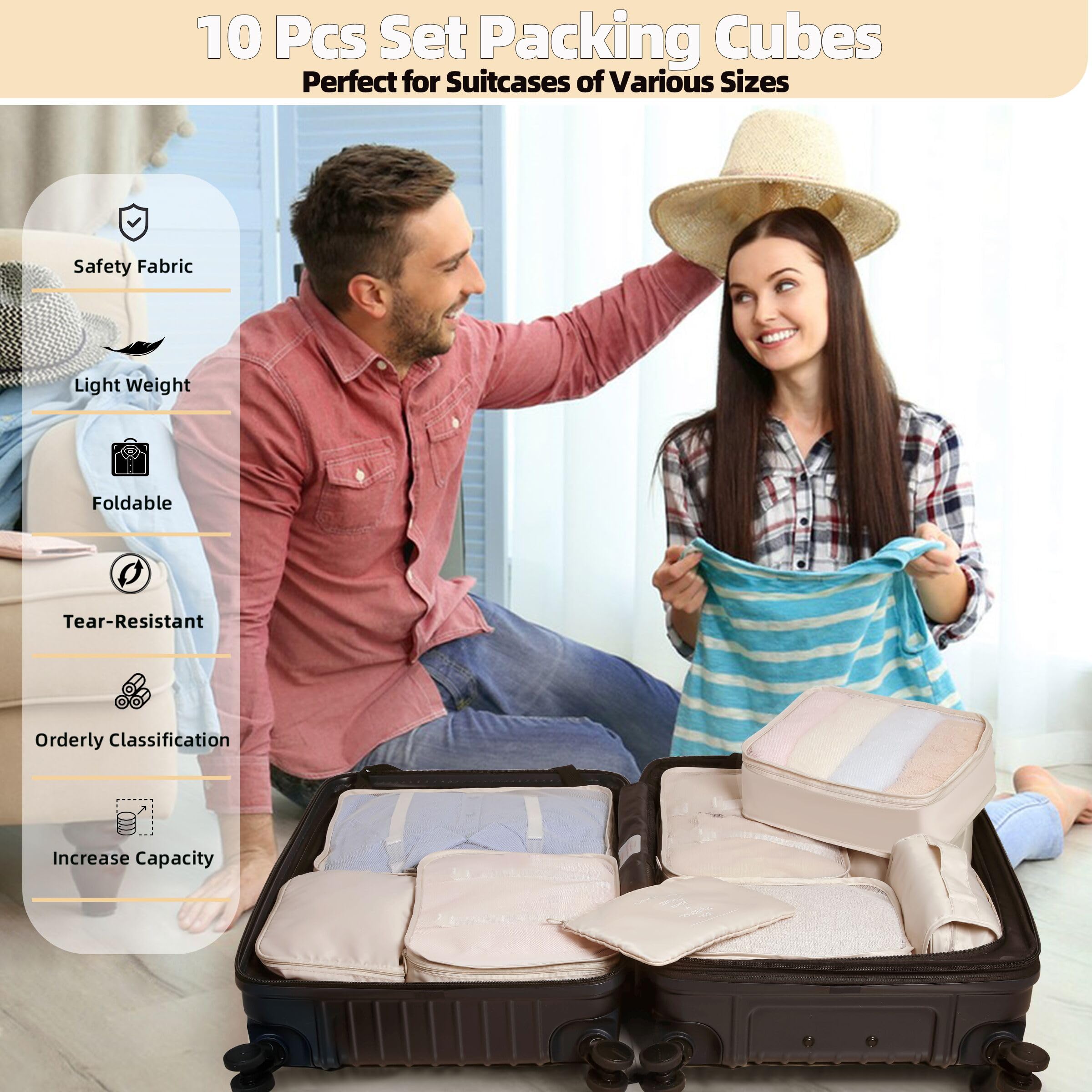10-Piece Set of Expandable Packing Cubes for Travel - Luggage Organizer Bags & Suitcase Organizers | Perfect for Business Trips, Vacations & Weekend Getaways
