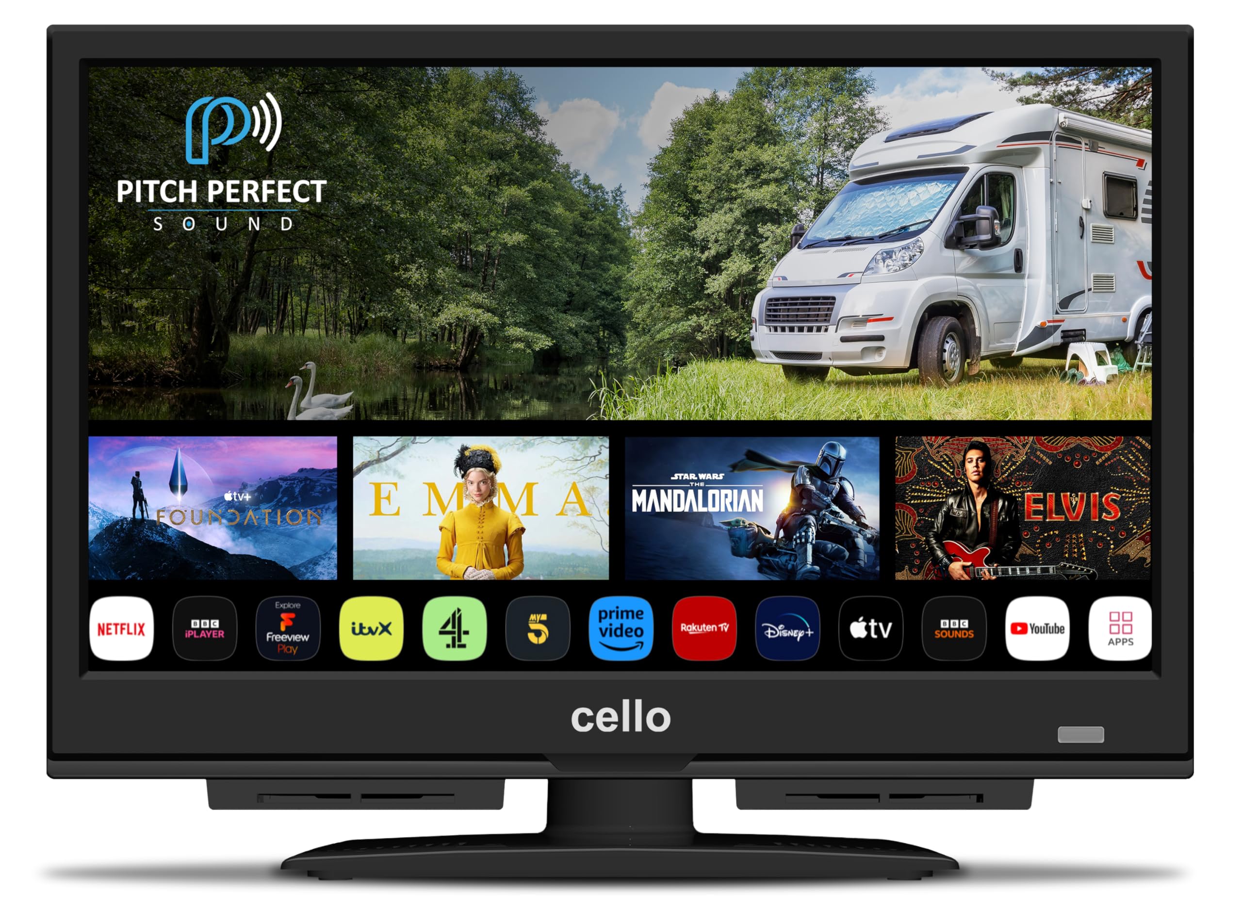 Cello 12V 16-Inch Smart TV with Ultrafast WebOS, Freeview Play, FreeSat, Bluetooth, Pitch Perfect Speakers, Prime Video, Apple TV & BBC | Compact TV for Campervans, HGVs, Boats & Off-Grid Living