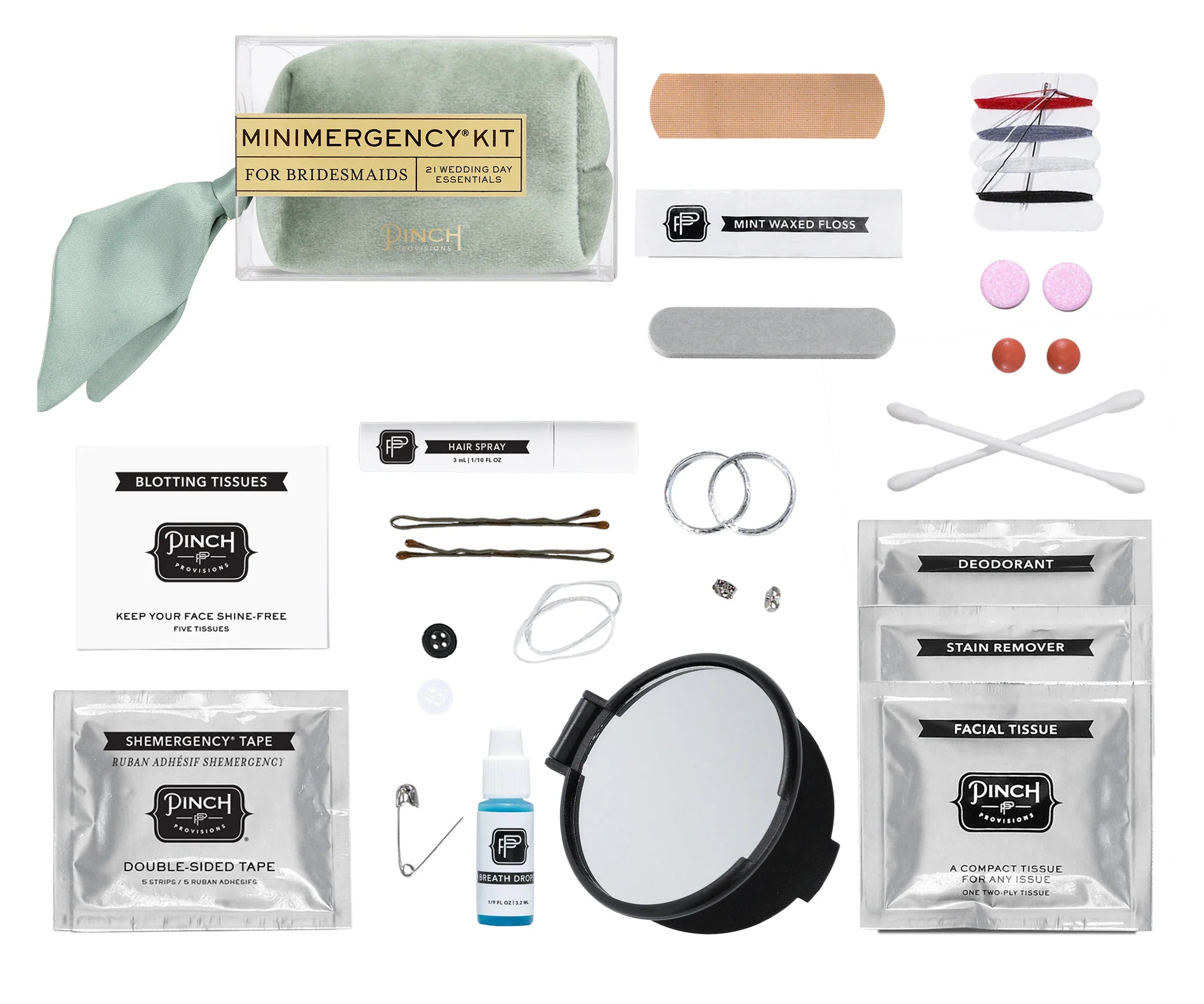 Velvet Bridesmaid Emergency Kit - Essential Wedding Day Survival Kit with Sage Green Pouch | Perfect for Bridal Party, Bachelorette Gifts & Last-Minute Wedding Emergencies