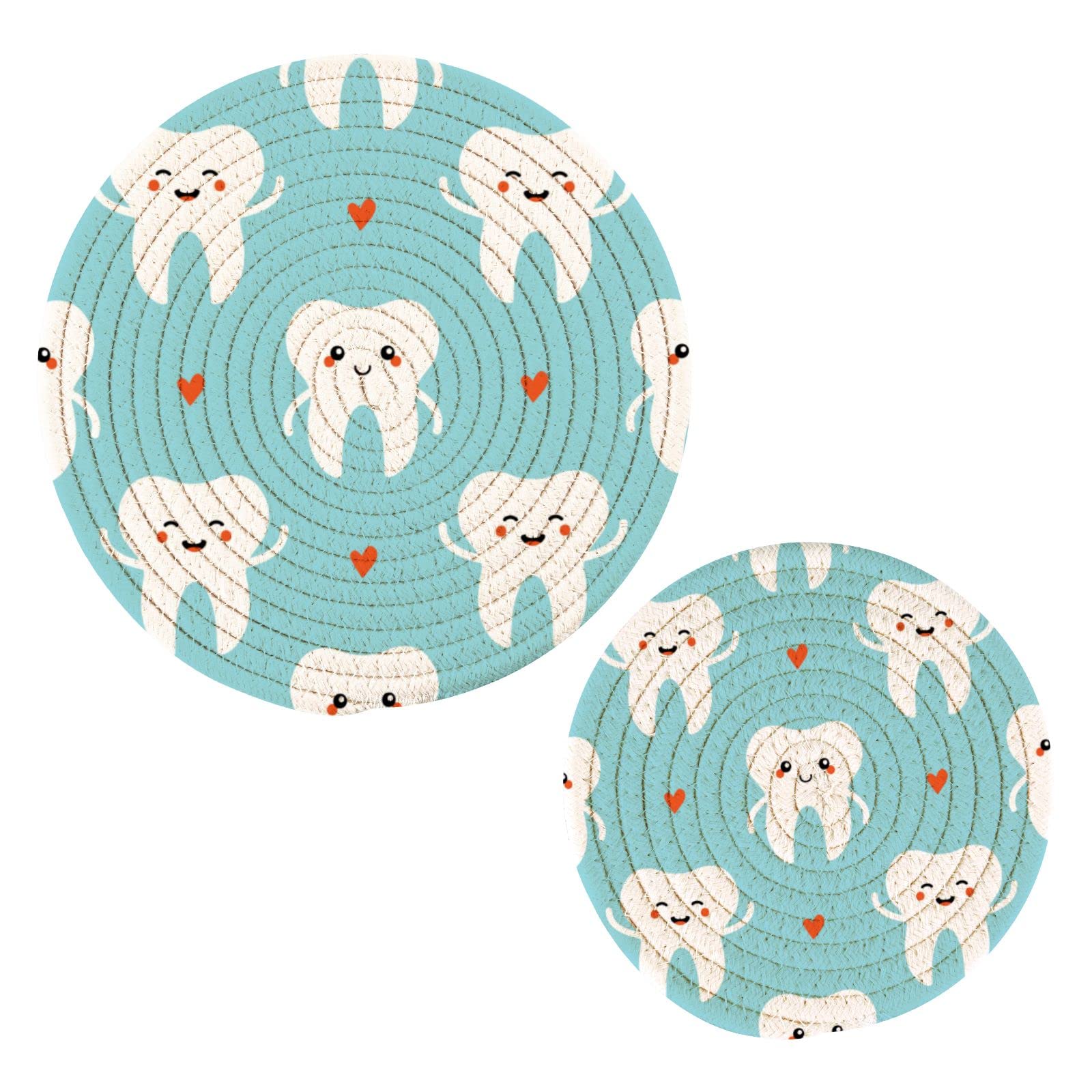 Kigai Cute Cartoon Teeth Cotton Pot Holder Set of 2 - Heat Resistant Kitchen Potholders & Hot Pads for Cooking, Baking, Serving - Perfect for Oven, Stovetop & Dining Table Use