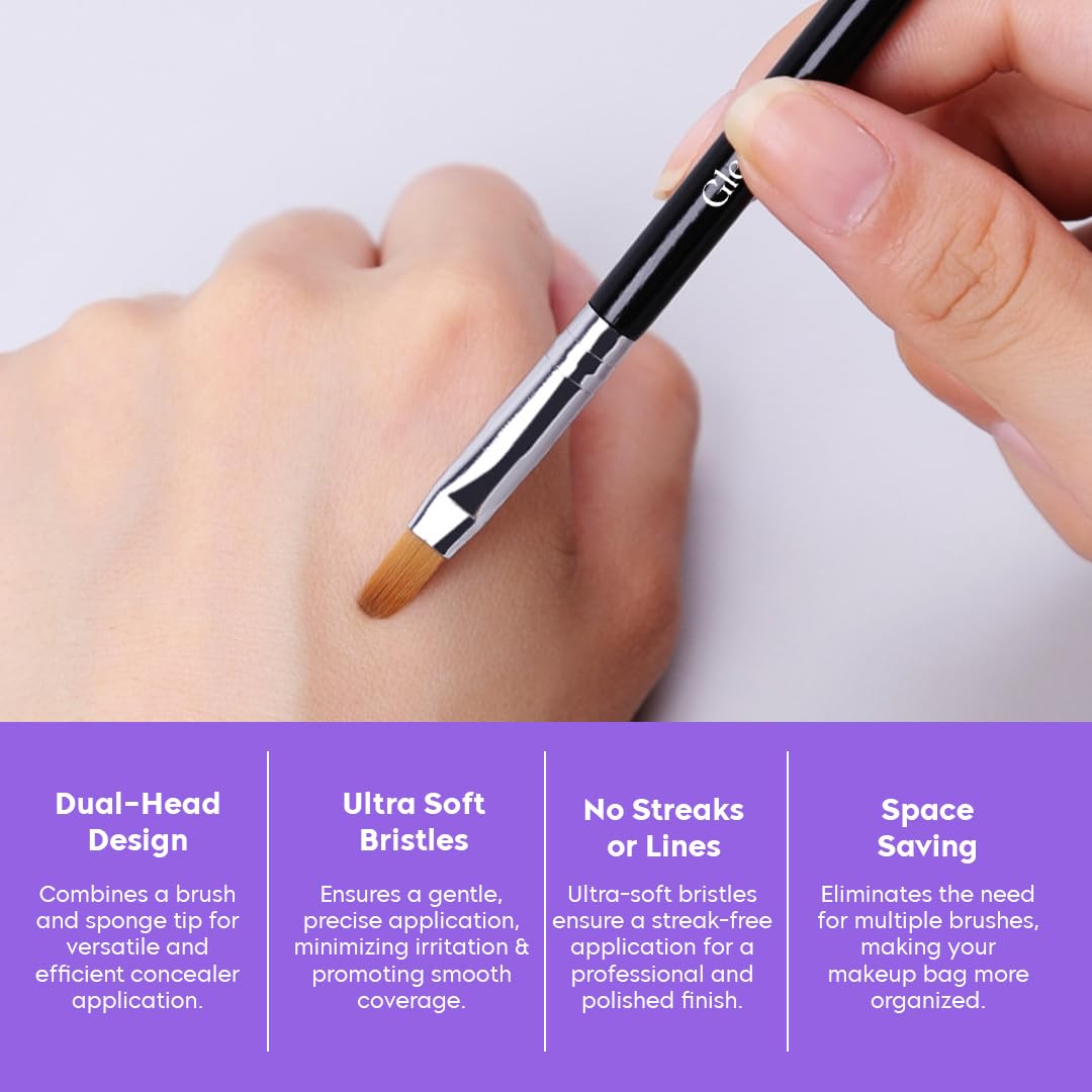 Gleva Dual-End Concealer Brush with Sponge Blender - Mini Double Head Makeup Brush for Under Eye & Face - Perfect for Women & Girls' Everyday Makeup & Travel Touch-Ups