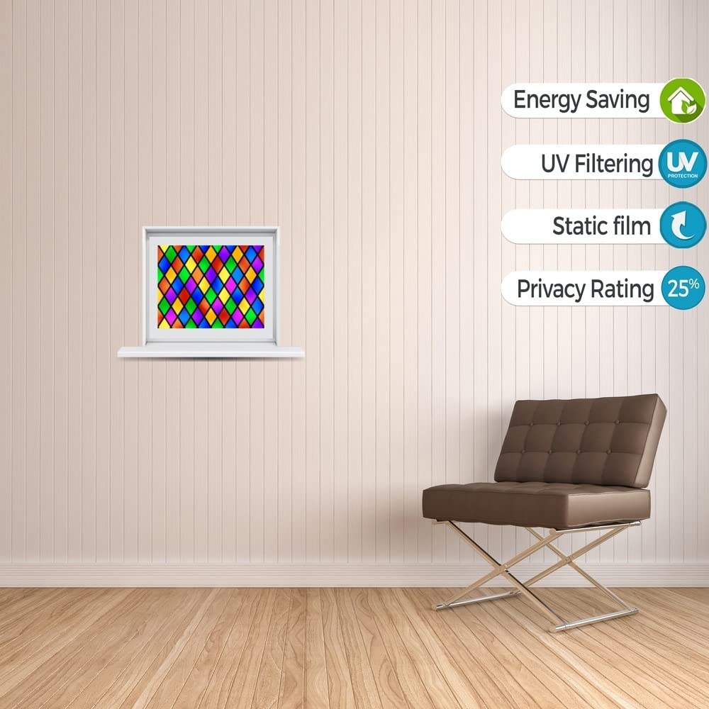 Windowpix 30 x 84 Inch Diamond Carnival Pattern Static Cling Window Film - UV Protection, Energy Saving, Privacy Decorative Sticker for Home & Office Windows