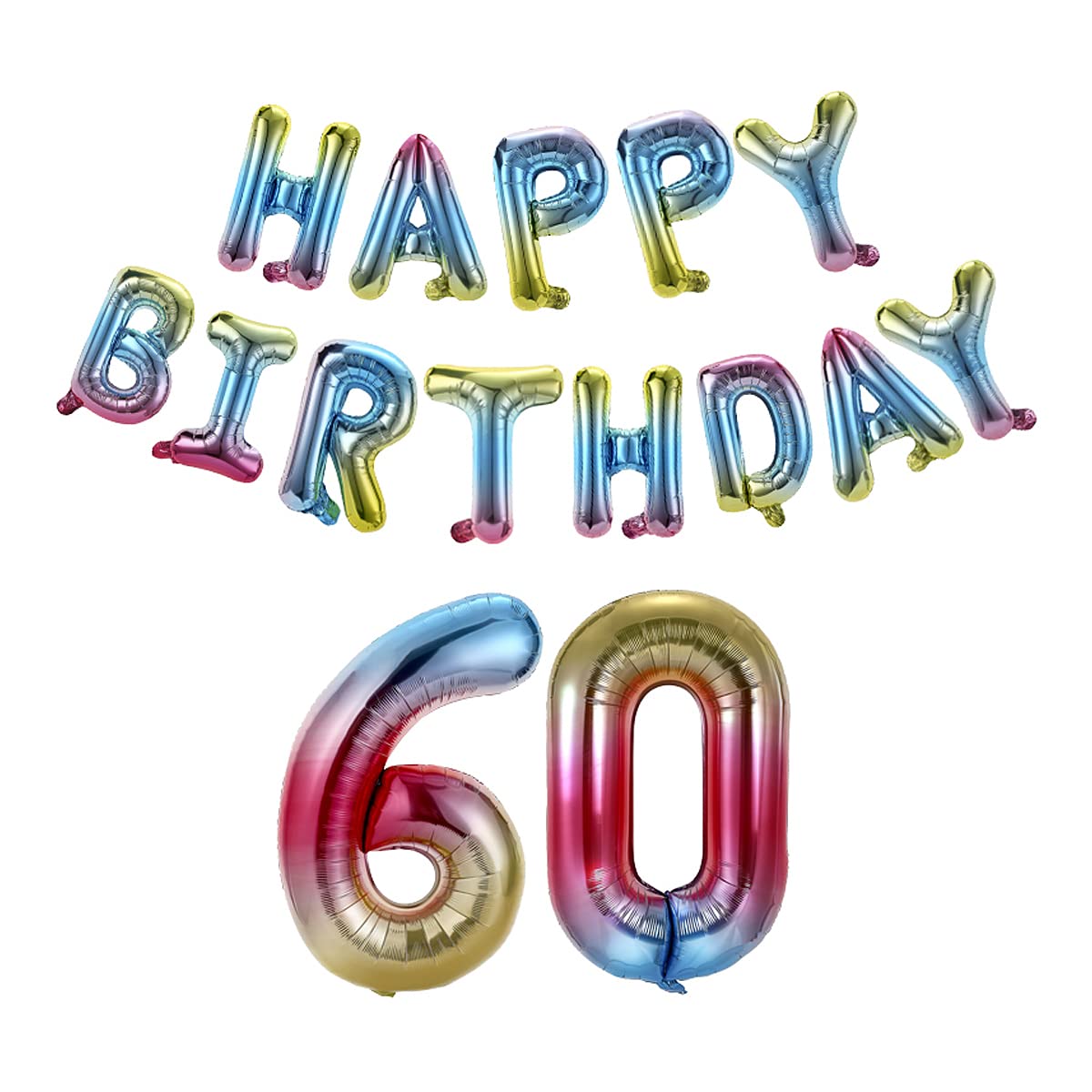 Birbirth 40 Inch Happy Birthday Number 60 Foil Balloons - Rainbow Gradient Color Party Decor for Men & Women - 60th Anniversary Celebration Supplies - Perfect for Birthday Parties, Milestone Events & Photo Backdrops
