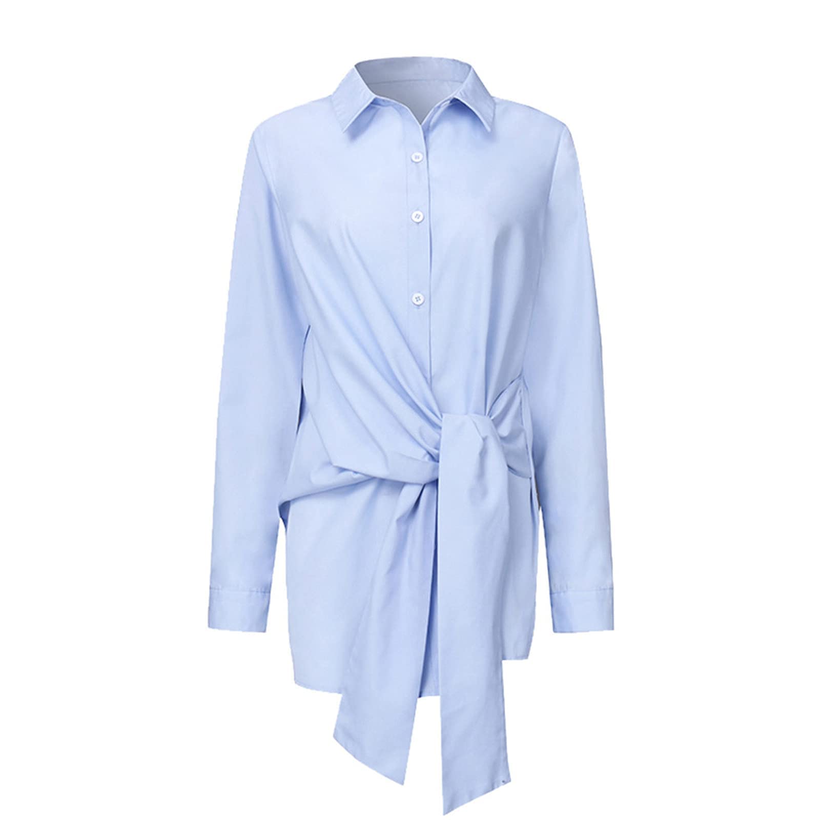 Women's Long Sleeve Button Down Shirts - Fashion Casual Loose Fit Tie Front Blouse for Work & Business | Office Wear, Professional Attire & Everyday Outfits