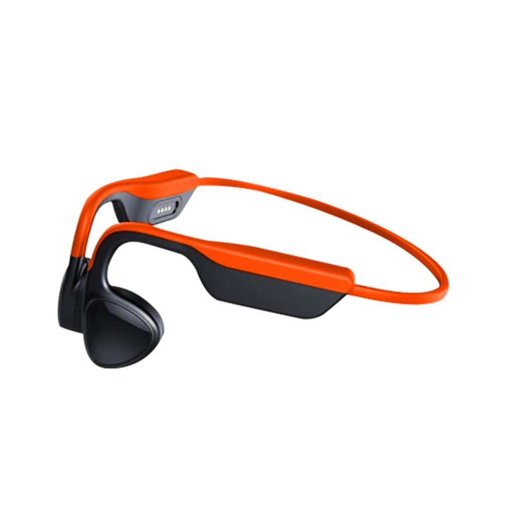 YODZ Bone Conduction Headphones Bluetooth 5.0 Wireless - Open Ear Dual Listening Sport Headset with Mic, IPX8 Waterproof & 8GB Memory - Ideal for Running, Cycling, Swimming & Gaming (Orange)