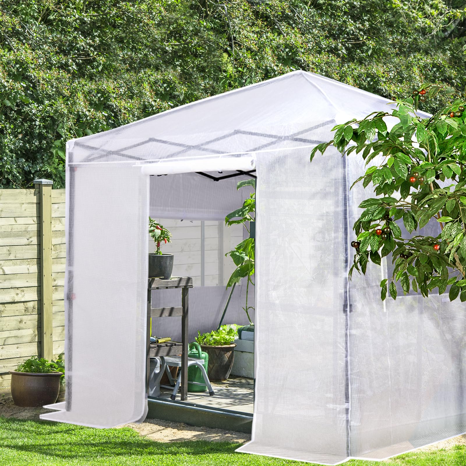 EAGLE PEAK 8x8 Portable Walk-in Greenhouse - Pop Up Indoor Outdoor Garden Plant Greenhouse with Zippered Doors & Windows, PE Cover - Perfect for Gardening, Seed Starting & Plant Protection (White)