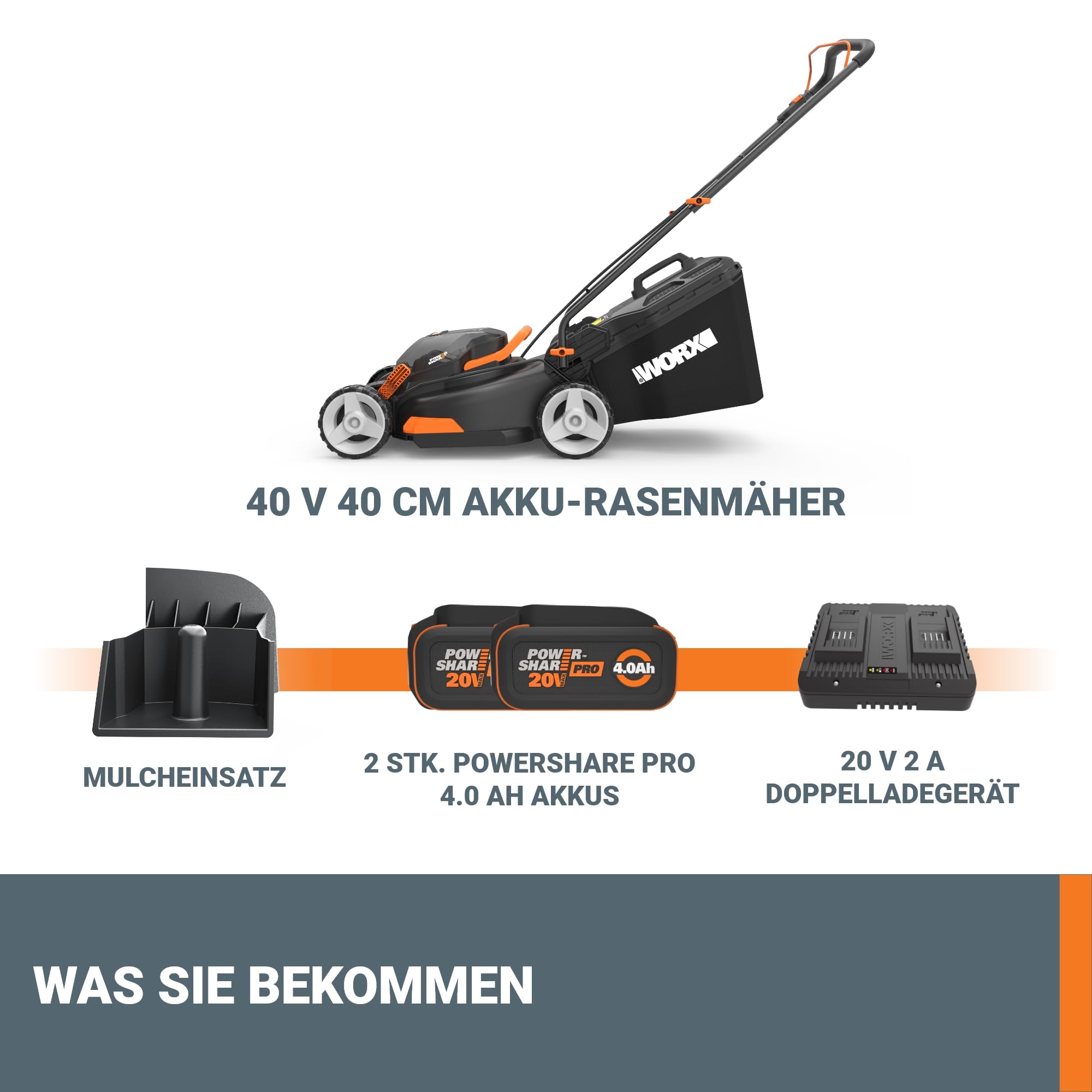 WORX WG743E 40V Cordless Lawn Mower with Mulching Function & PowerShare Battery – Professional Lawn Care for Gardens Up to 500m² – Perfect for Backyard, Front Yard & Medium-Sized Landscaping
