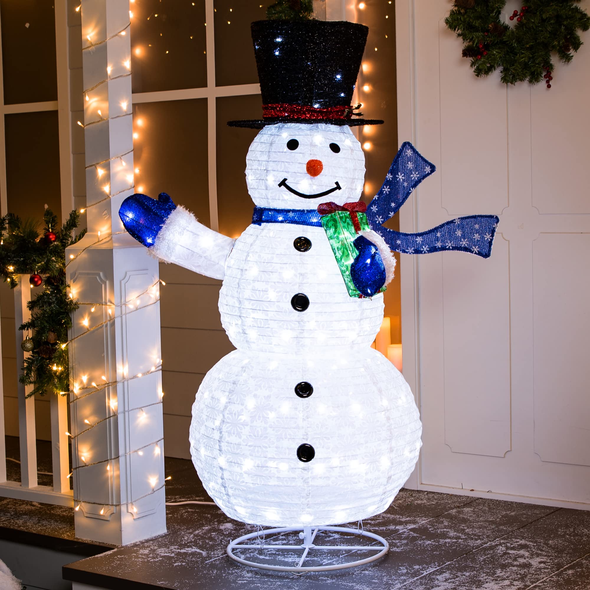 Joiedomi 150 LED Lighted Snowman Christmas Outdoor Decoration - Collapsible Holiday Yard Decor with Blue Scarf for Garden, Lawn & Backyard | Perfect for Xmas Party, Front Porch & Festive Seasonal Displays