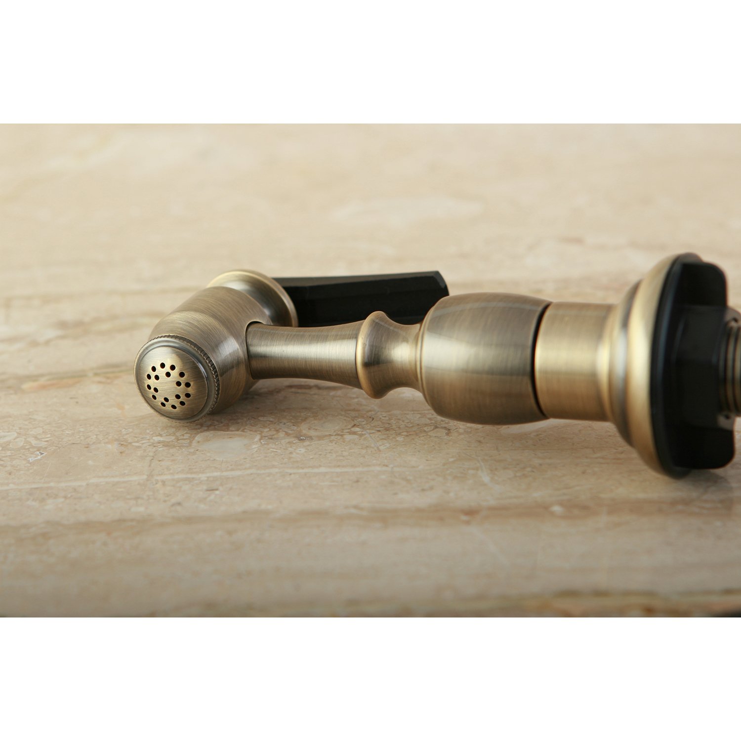 Kingston Brass KBSPR3 Antique Brass Kitchen Faucet with Side Sprayer - Perfect for Farmhouse, Vintage, and Traditional Style Kitchens