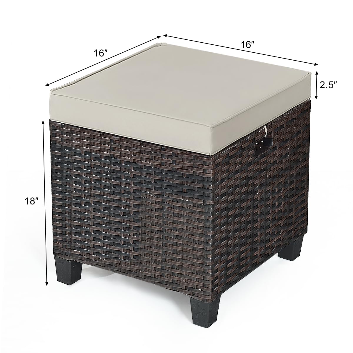 2PCS Rattan Wicker Ottoman Set with Removable Cushions - Patio Footstool Footrest Seat for Outdoor Living, Garden, Backyard & Home Decor (Brown) - Perfect for Relaxing, Coffee Table Companion & Extra Seating