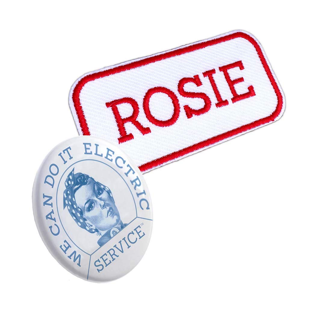 Vintage Rosie the Riveter Pin & Patch Set - Women's Empowerment Accessories for Costumes, DIY Crafts & Feminist Apparel